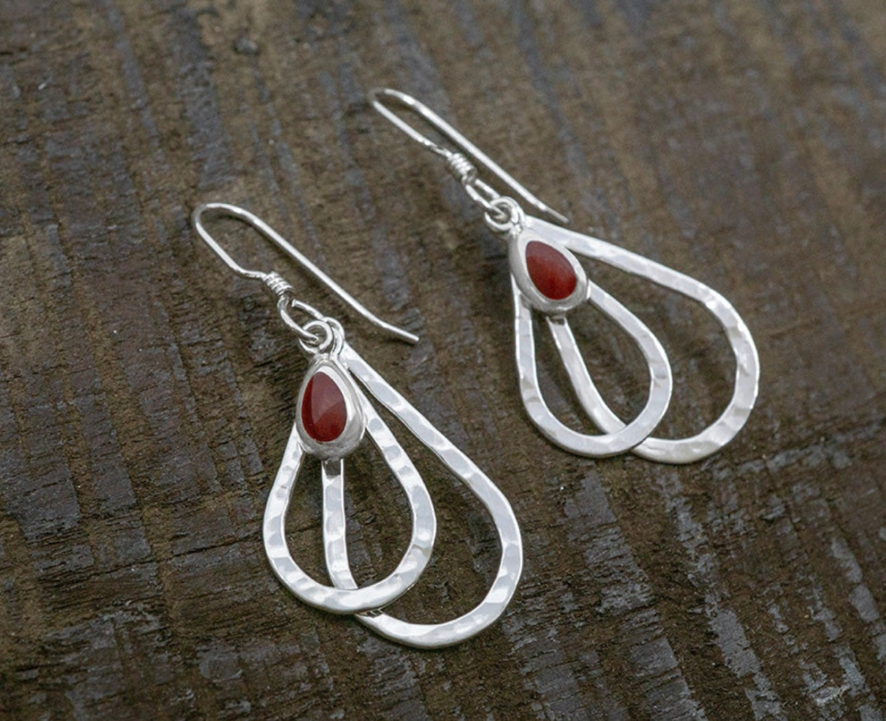 Triple Teardrop Earrings w/ Red Jasper