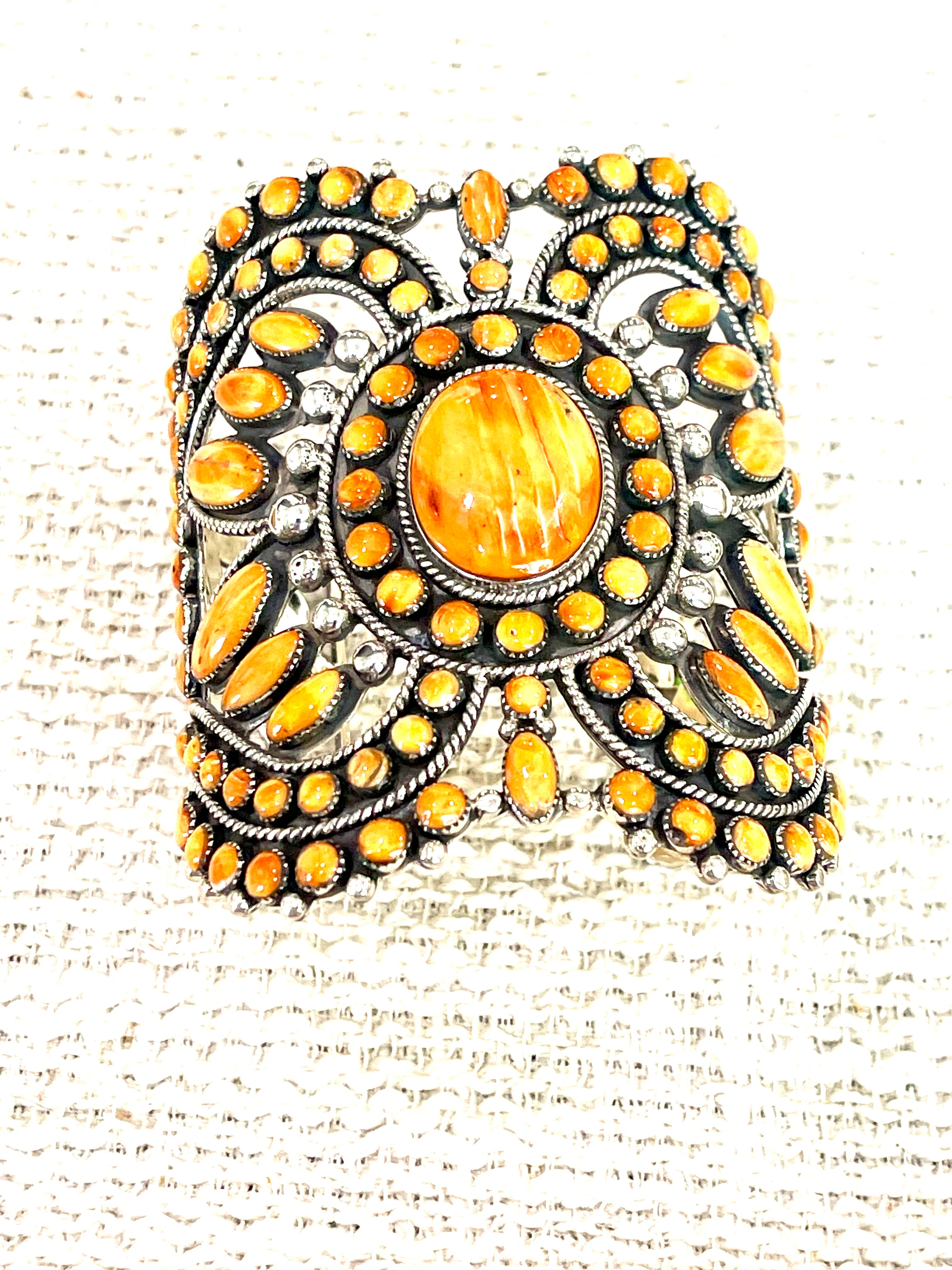 Beautiful Handmade Sterling Silver & Orange Spiny Cuff Bracelet