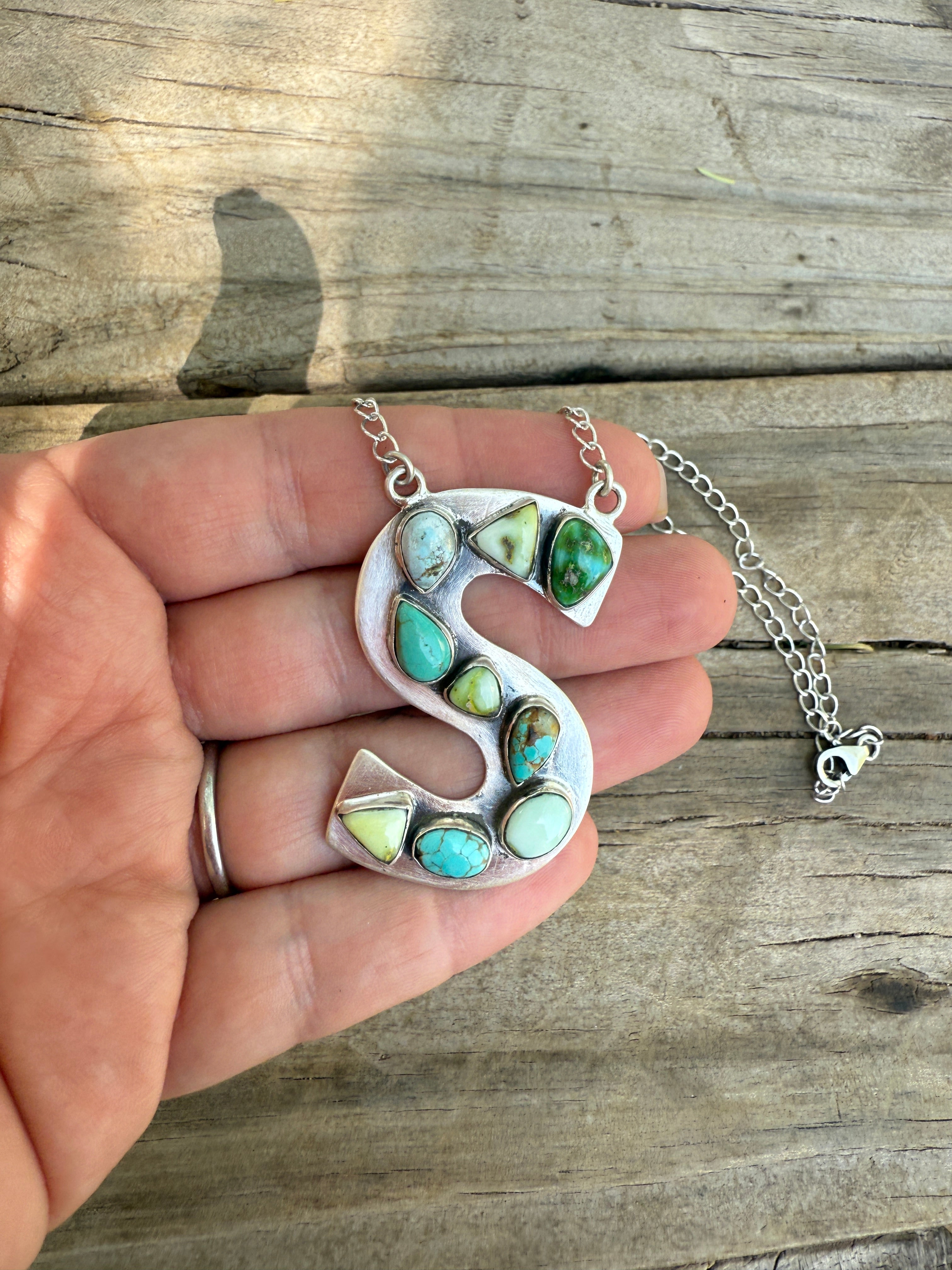 Handmade Sterling Silver Multi Stone Letter Necklace Signed Nizhoni Leslie’s fav
