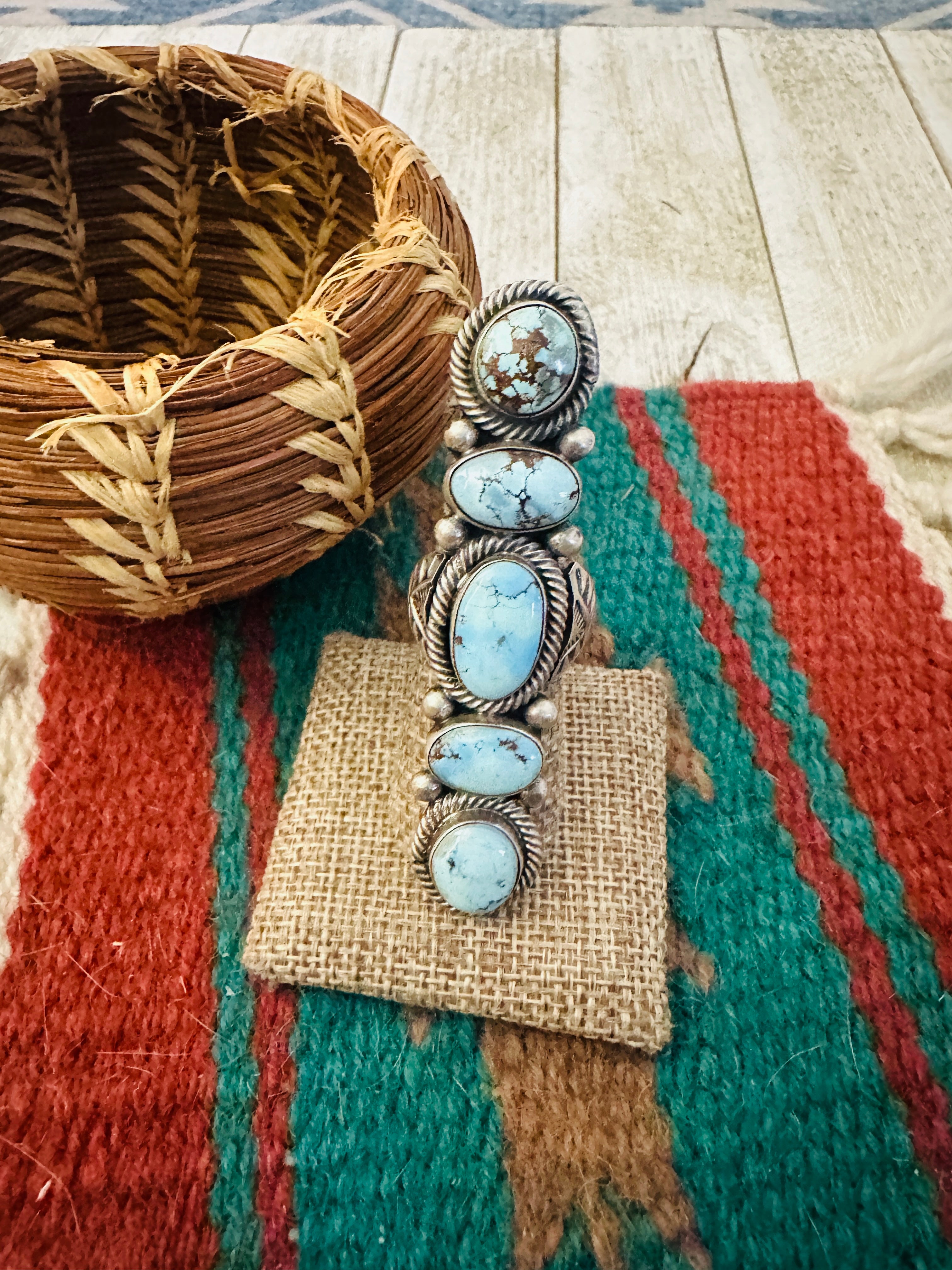 Handcrafted Golden Hills Turquoise & Sterling Silver Ring Size 8.25