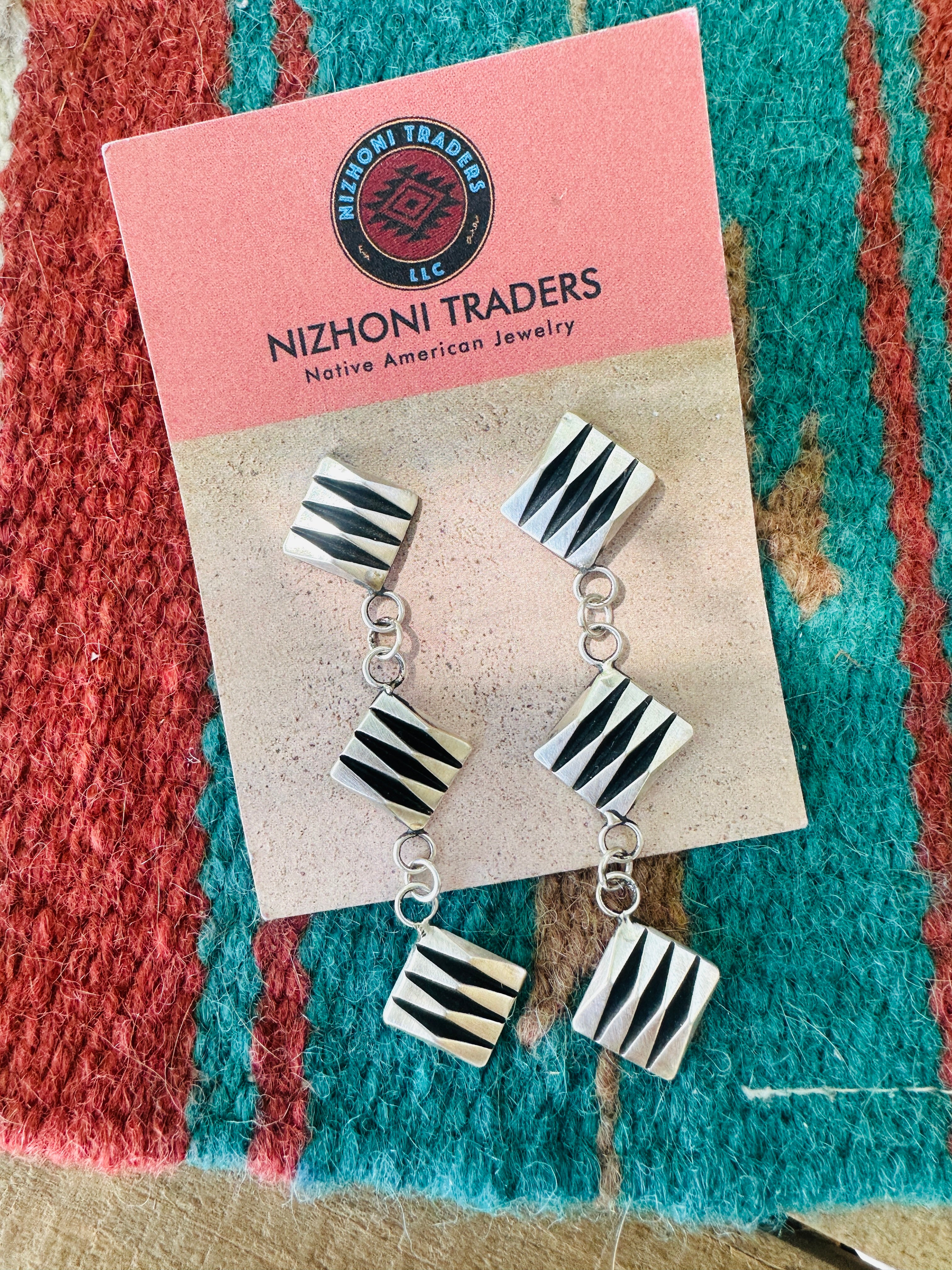 Handcrafted Hand Stamped Leander Tahe Sterling Silver Dangle Earrings