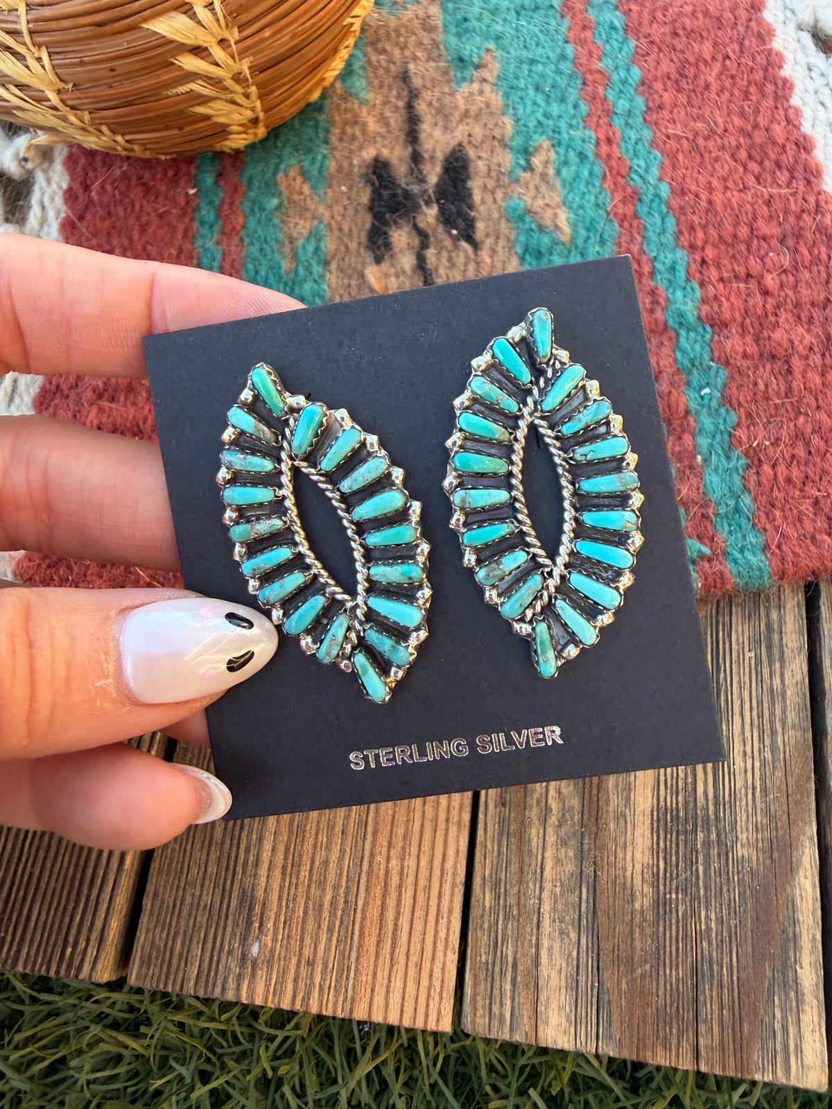 Handcrafted Turquoise & Sterling Silver Needle Point Post Earrings