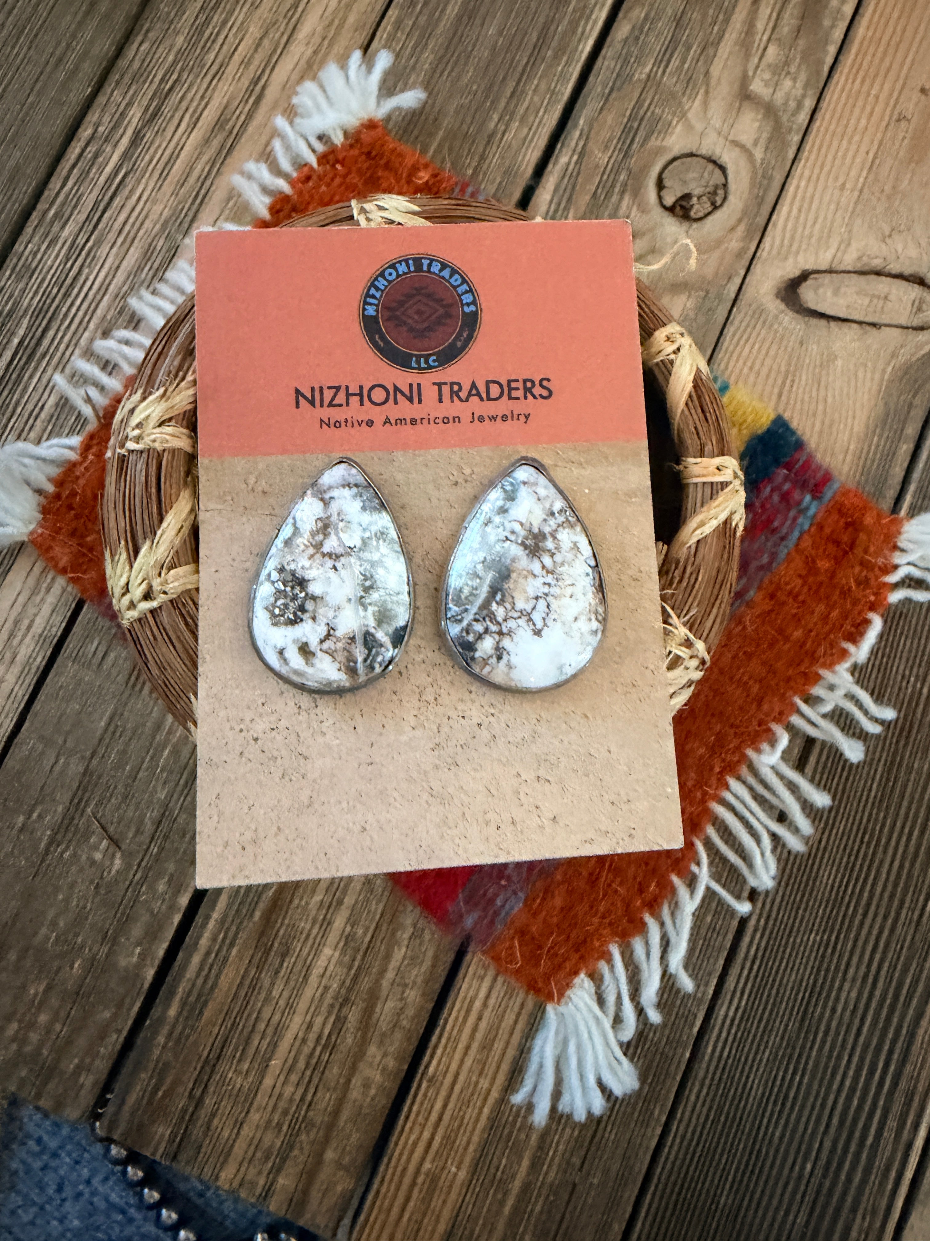 Handcrafted White Buffalo & Sterling Silver Post Earrings