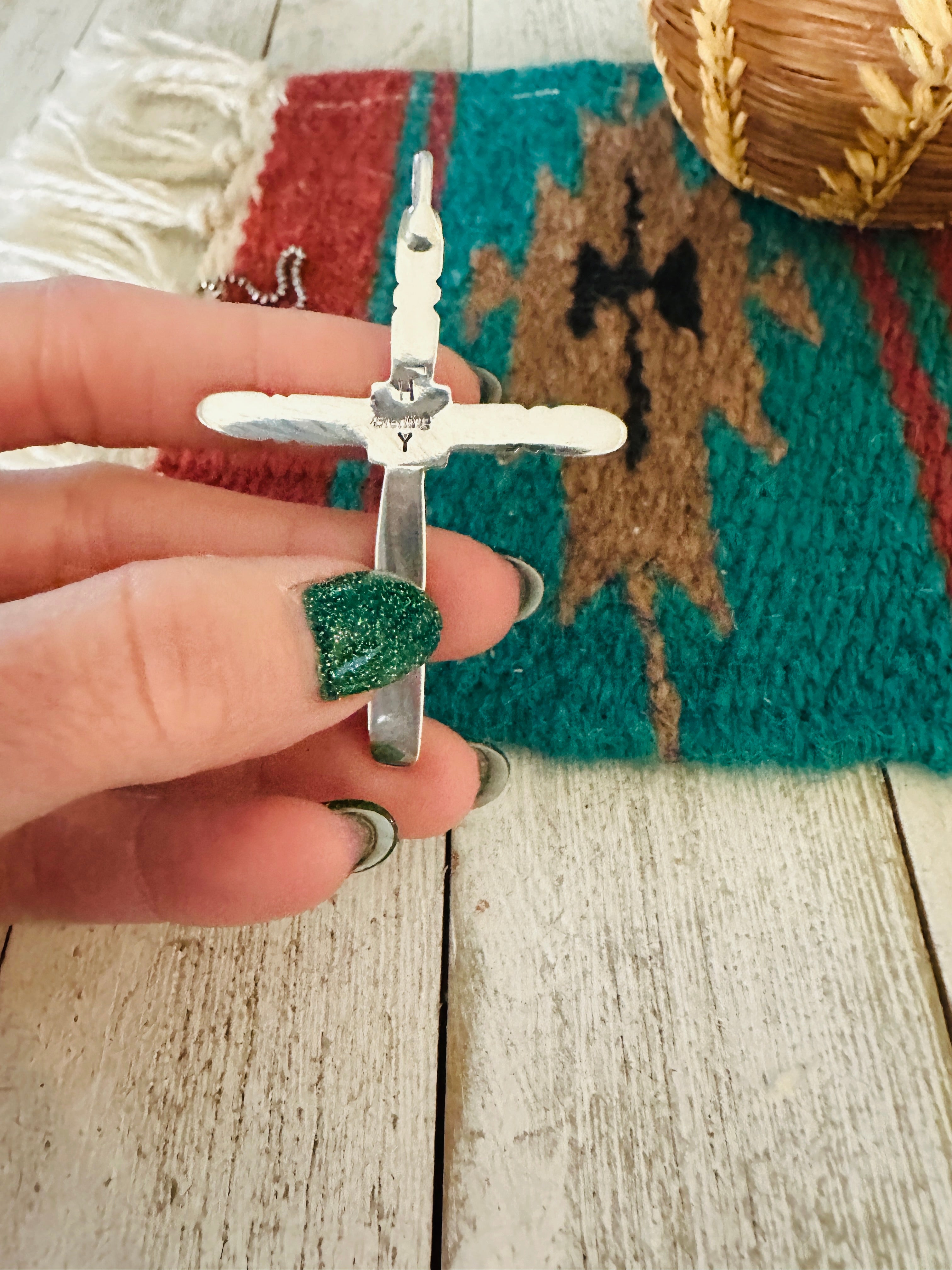 Black Onyx & Sterling Silver Cross Pendant