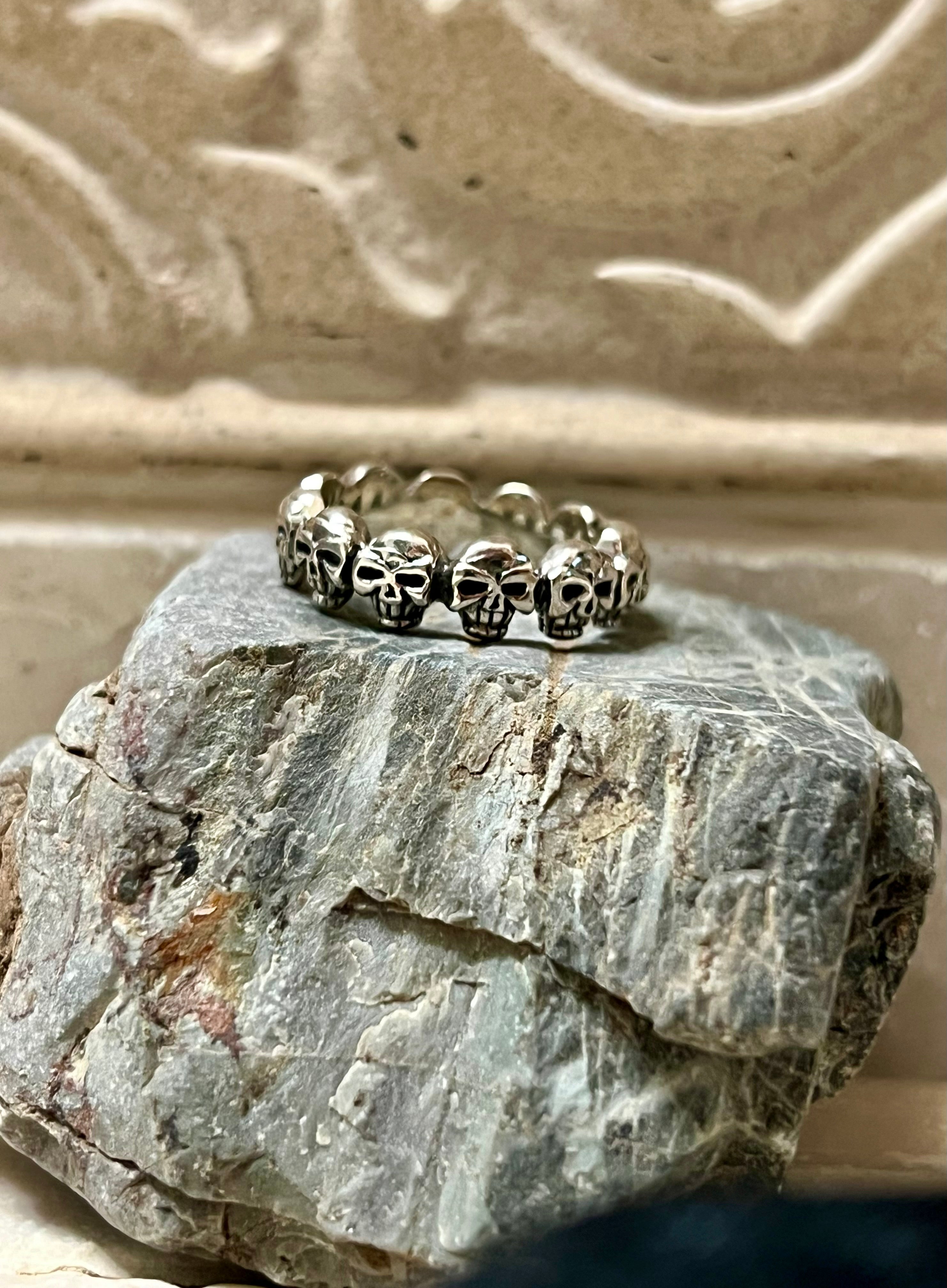 Skulls All Around Sterling Silver Ring