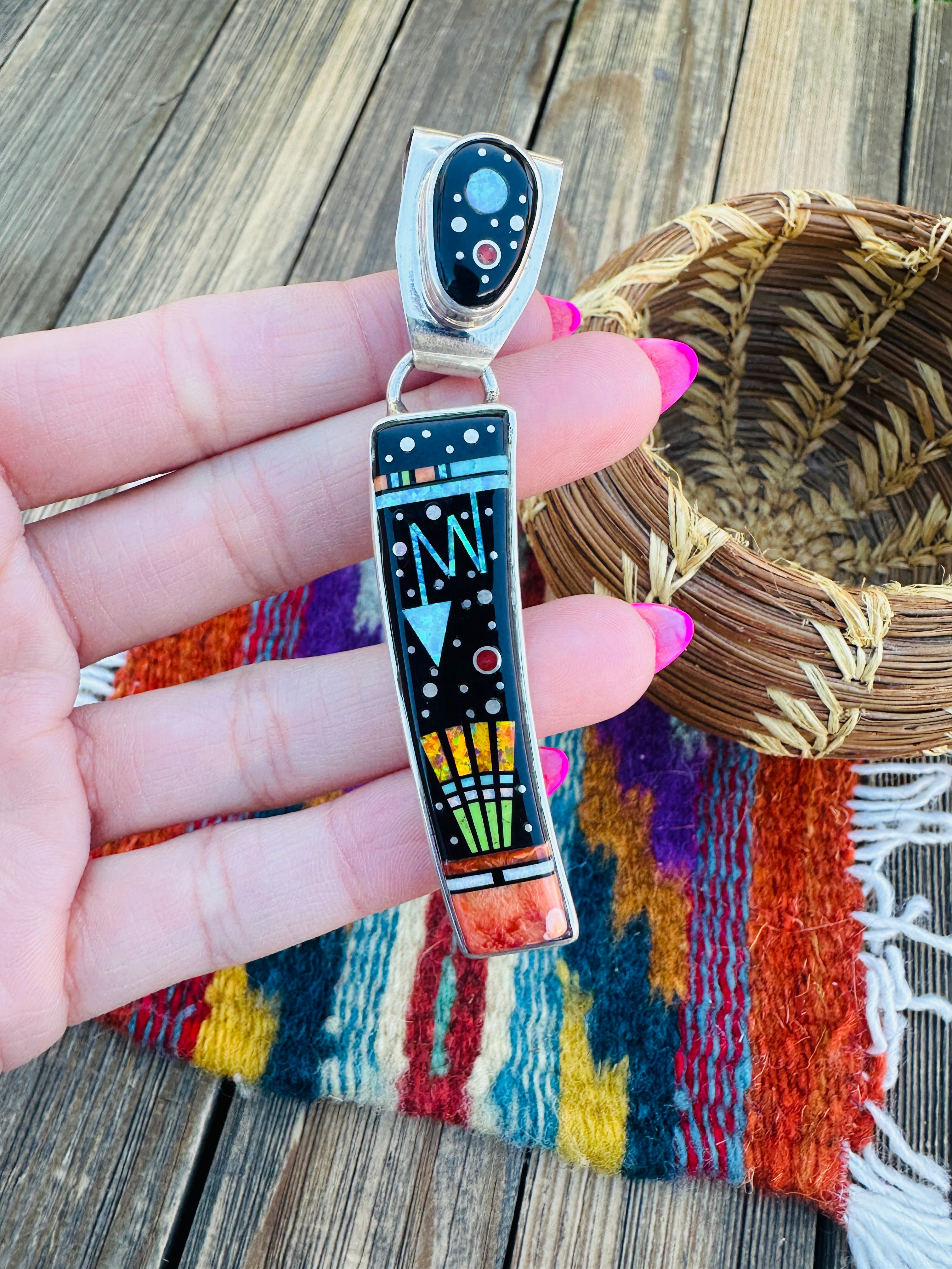 Handcrafted Sterling Silver & Multi Stone Inlay Pendant by Matthew Jack