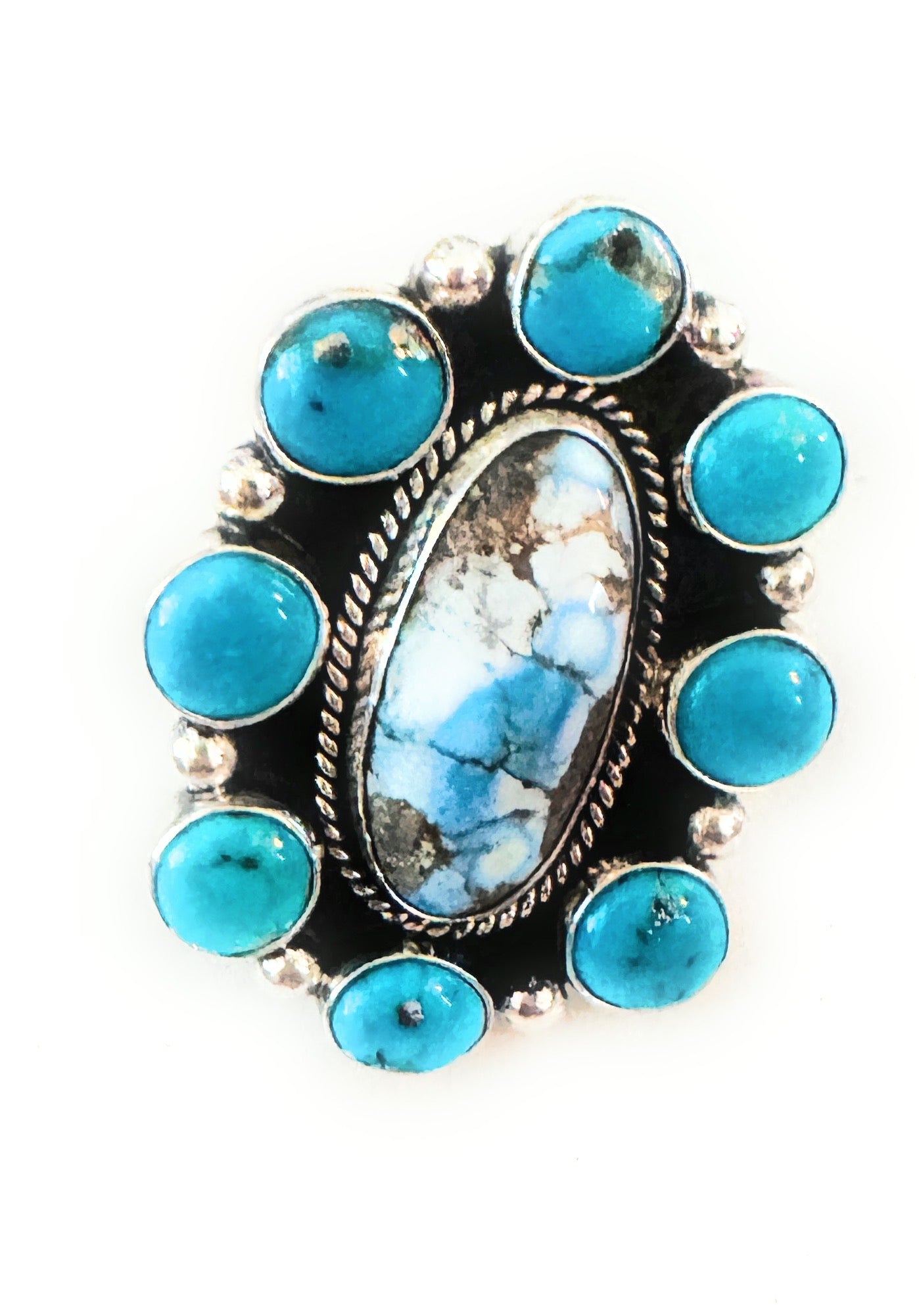 Handcrafted Sterling Silver & Multi Turquoise Cluster Adjustable Ring