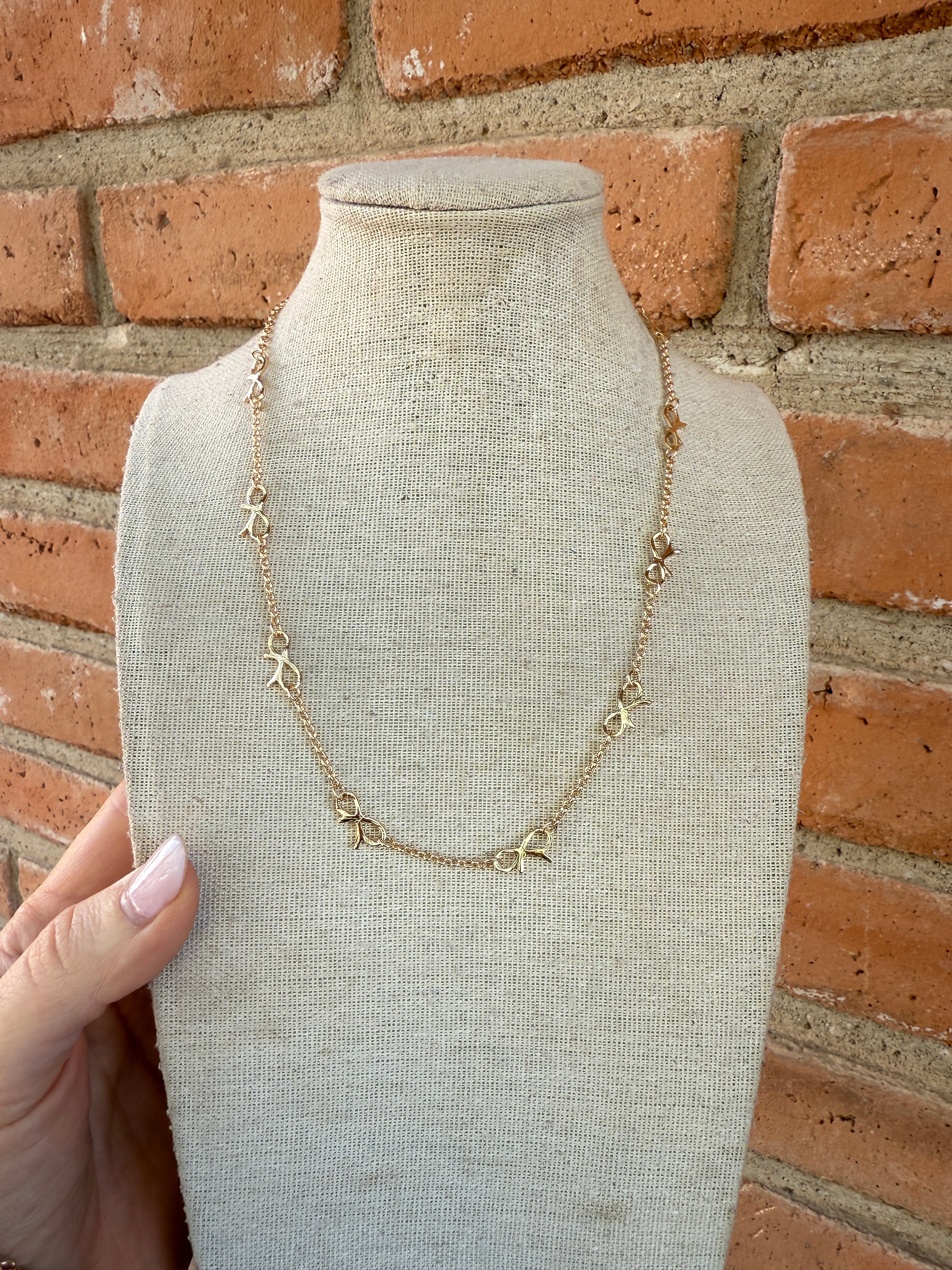 “The Golden Collection” BOW STATION NECKLACE Handmade Gold Plated Necklace