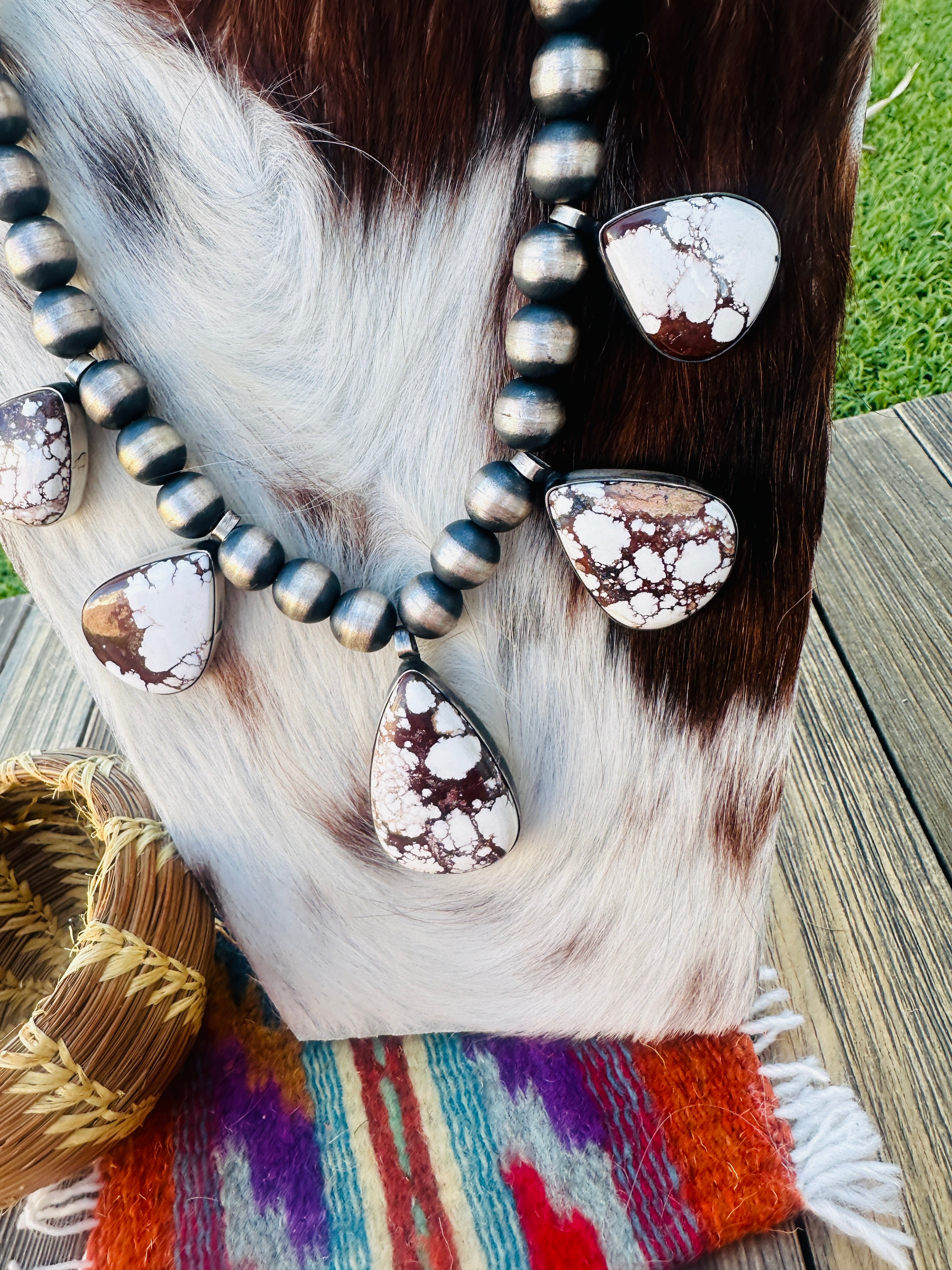 Handcrafted Wild Horse & Sterling Silver Beaded Necklace
