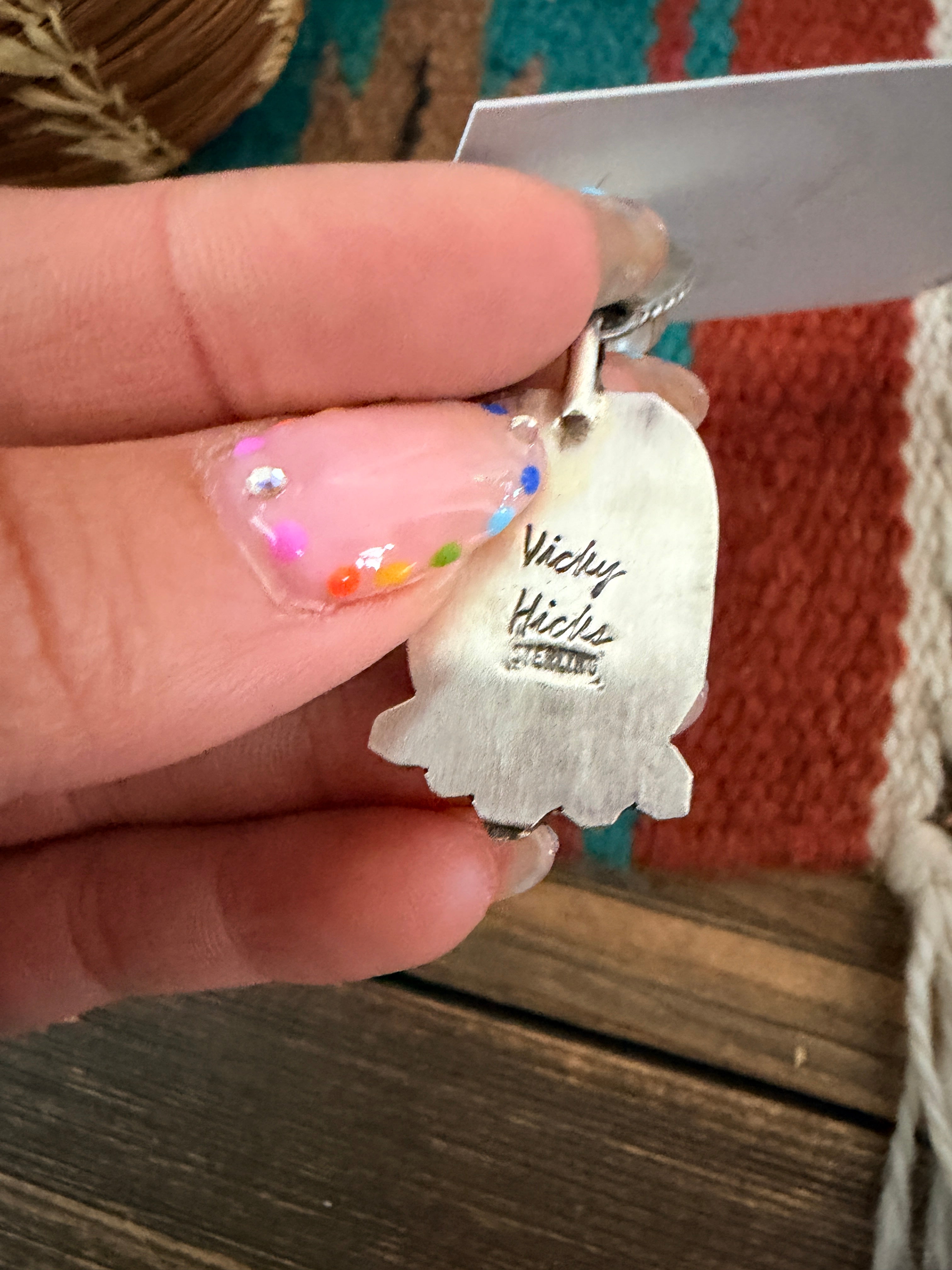 Handcrafted Sterling Silver, Turquoise & Queen Pink Conch Dangle Earrings by Vicky Hicks