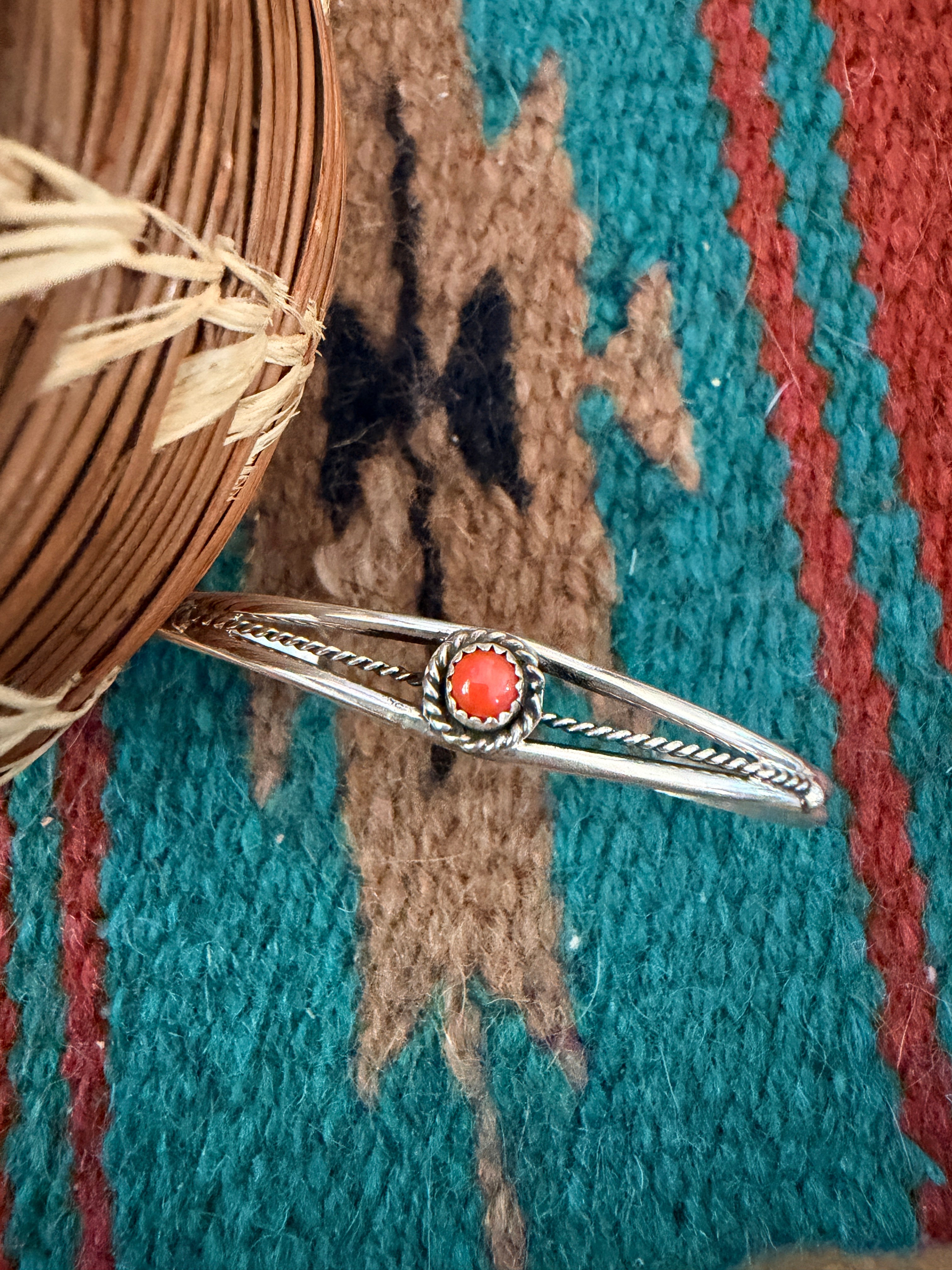 Handcrafted Coral & Sterling Silver Baby Cuff Bracelet