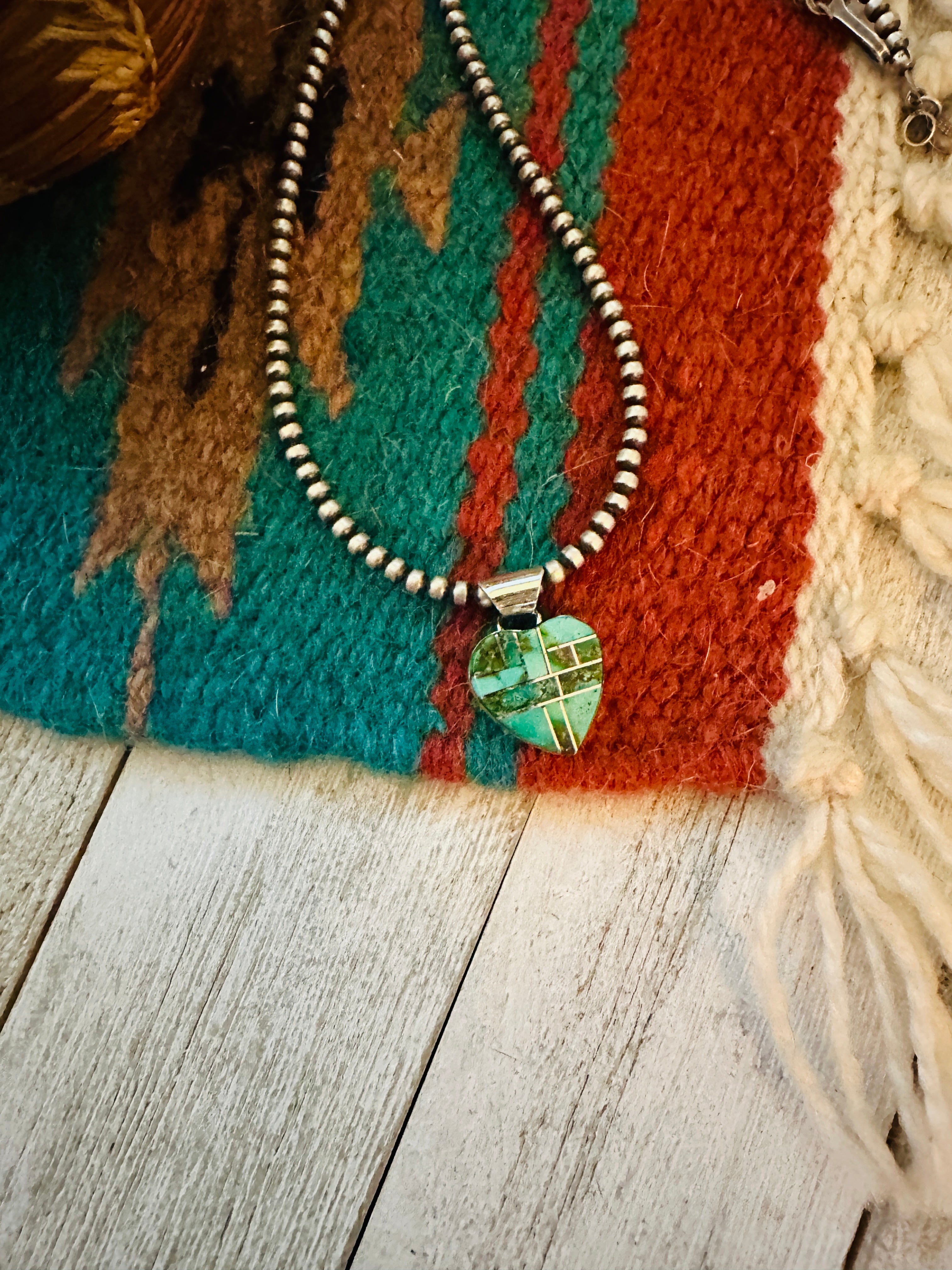 Handcrafted Turquoise & Sterling Silver Inlay Heart Pendant