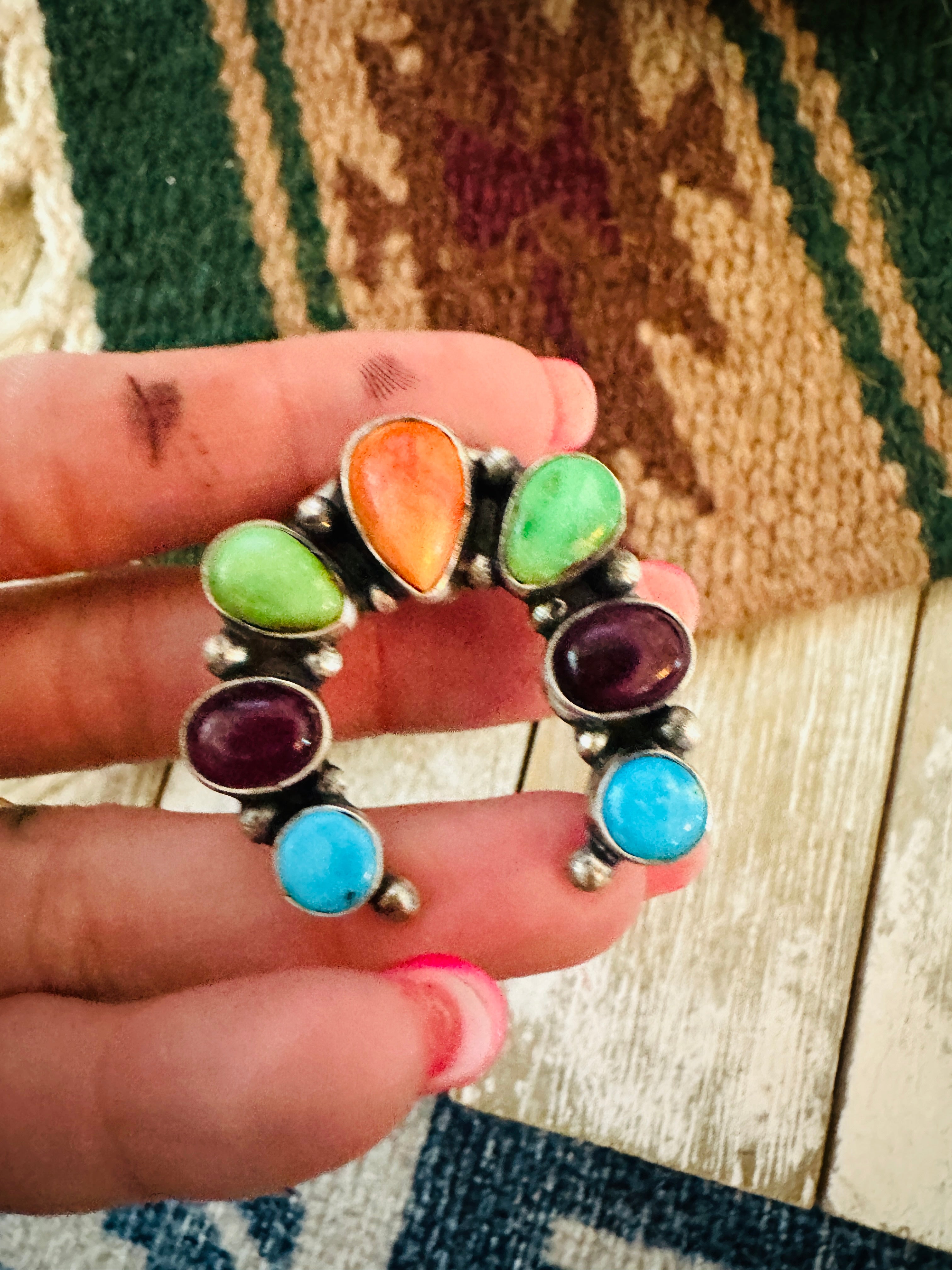 Handcrafted Sterling Silver & Multi Stone Naja Ring Size 8