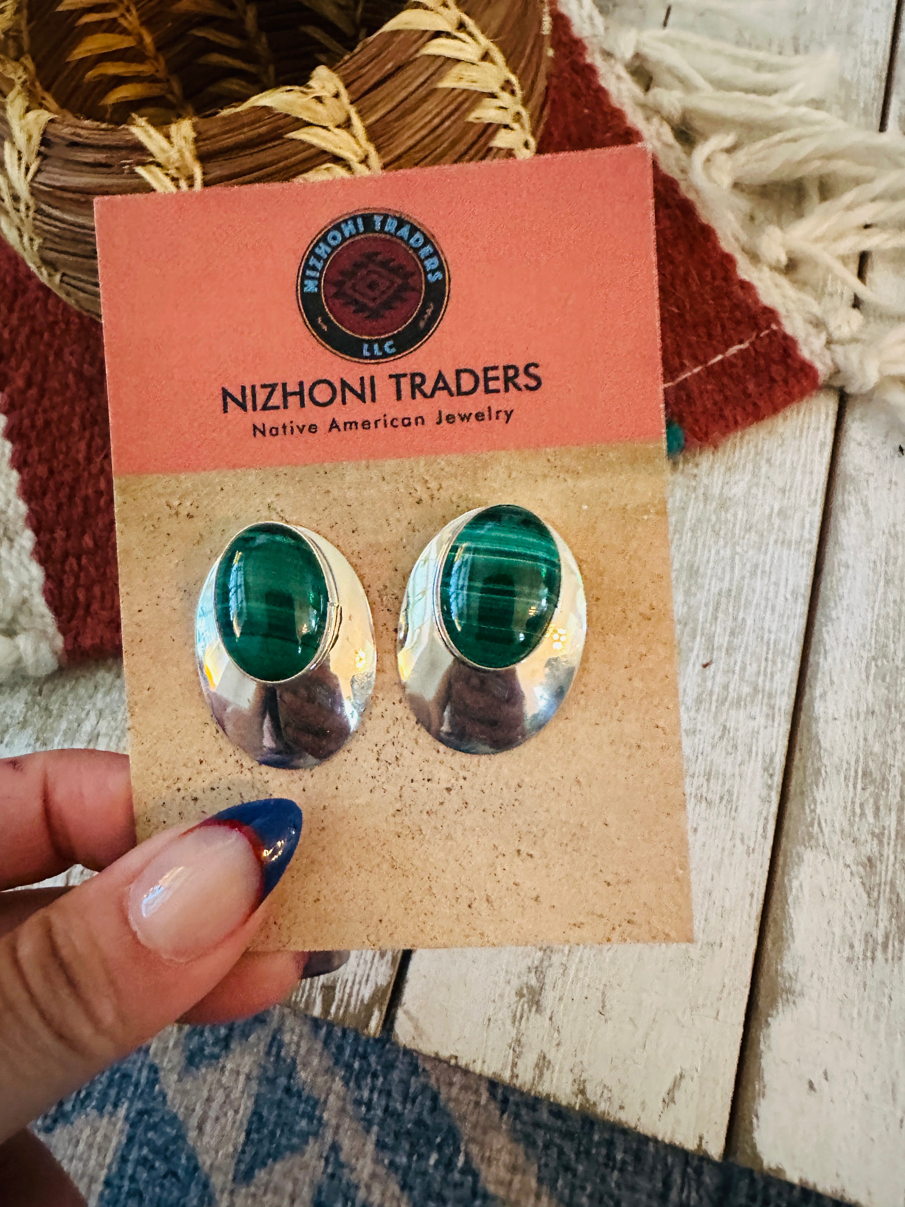 Handcrafted Malachite & Sterling Silver Post Earrings