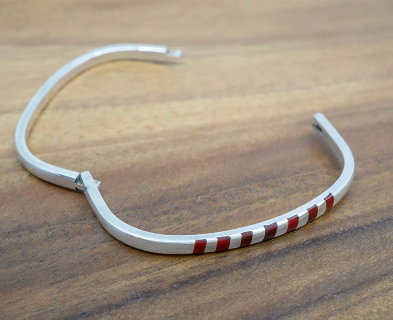 Hinged Bangle W/ Red Jasper Inlay