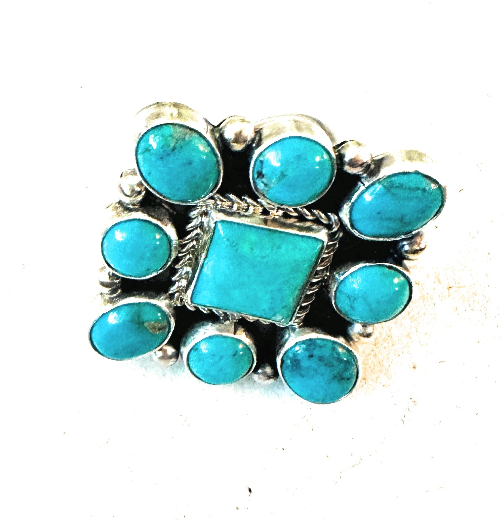 Handcrafted Sterling Silver & Turquoise Cluster Adjustable Ring
