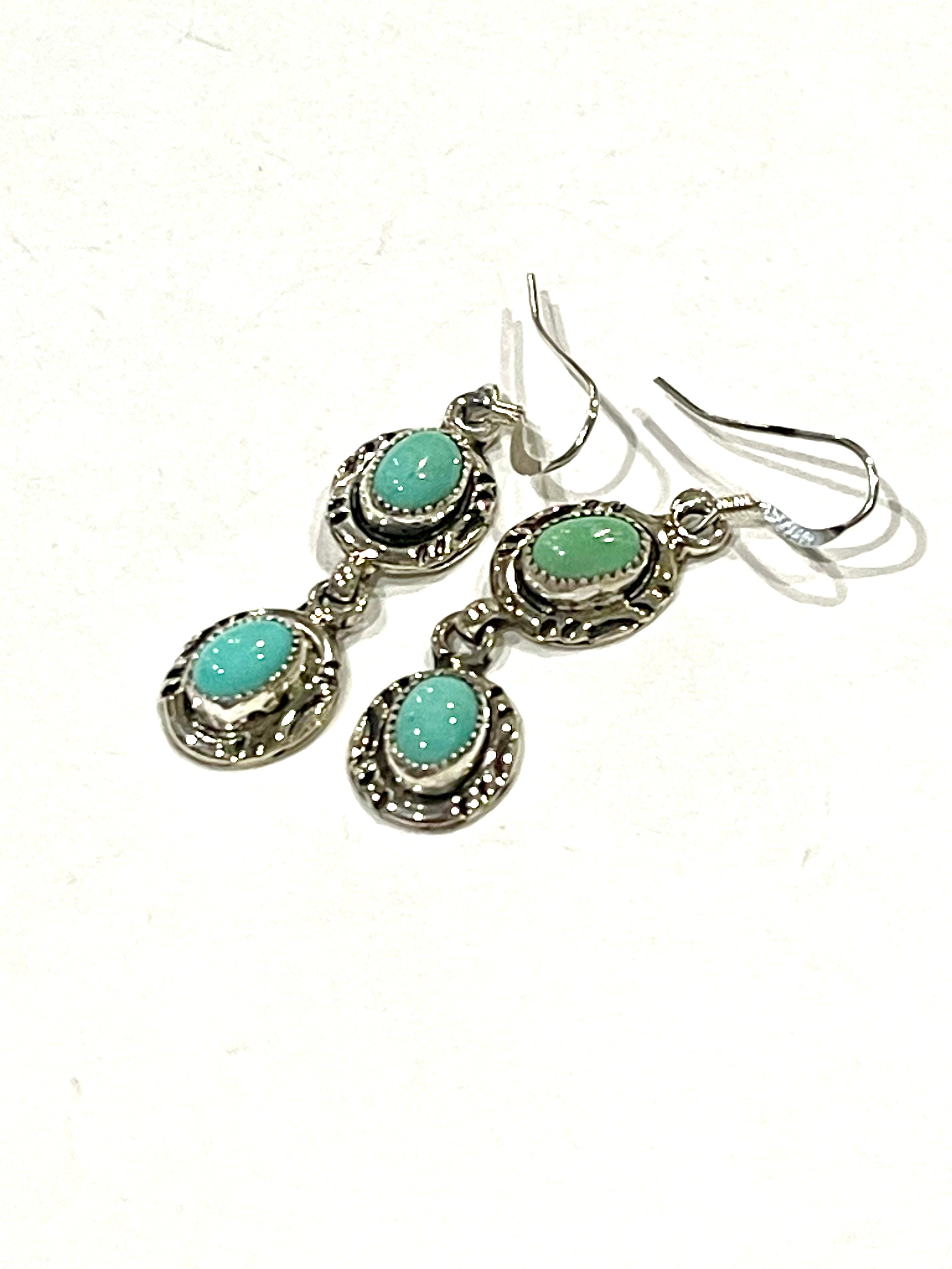 Navajo Turquoise And Sterling Silver Post Dangle Earrings