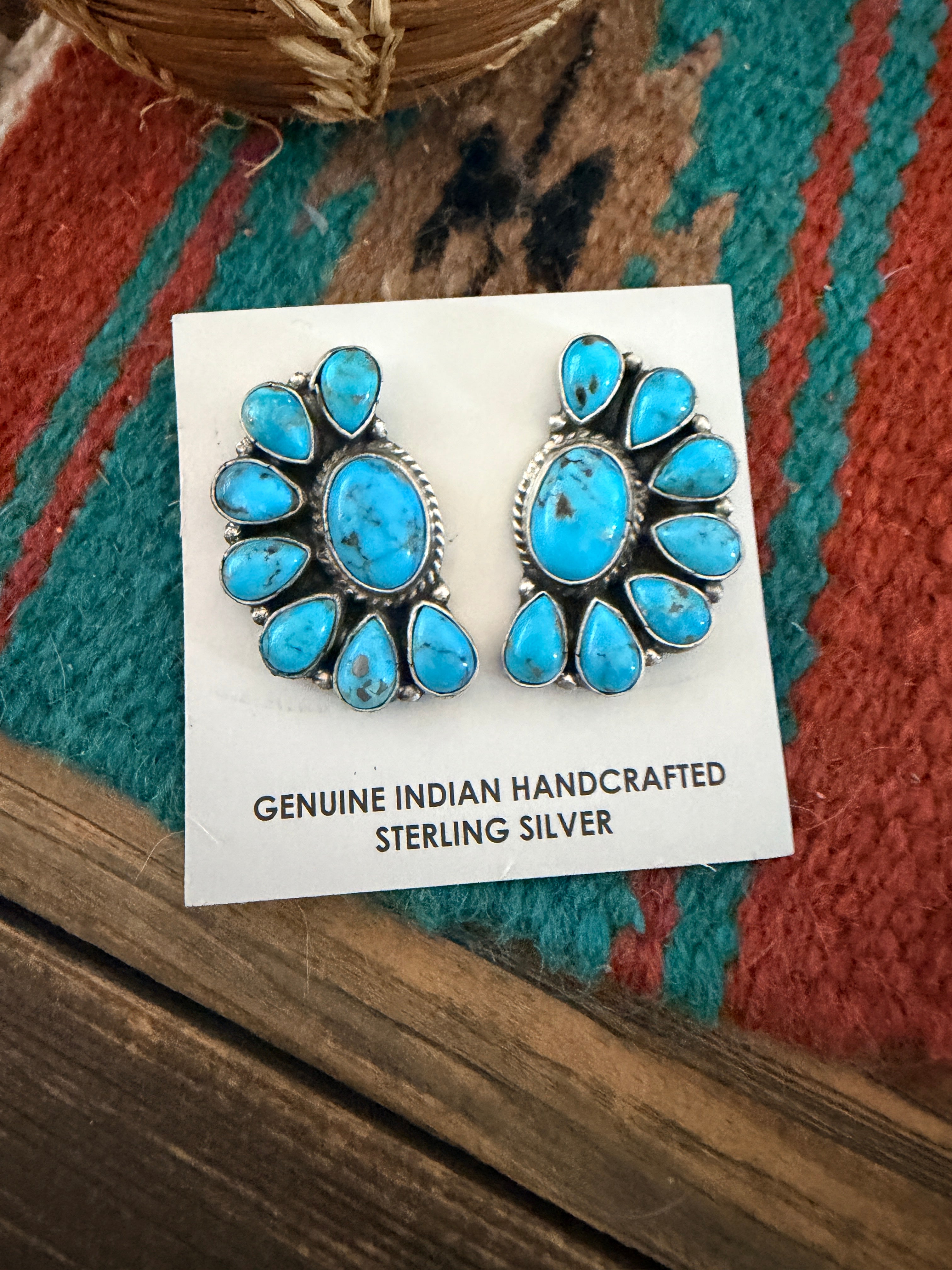 Handcrafted Turquoise & Sterling Silver Cluster Post Earrings by Marcella Jamss