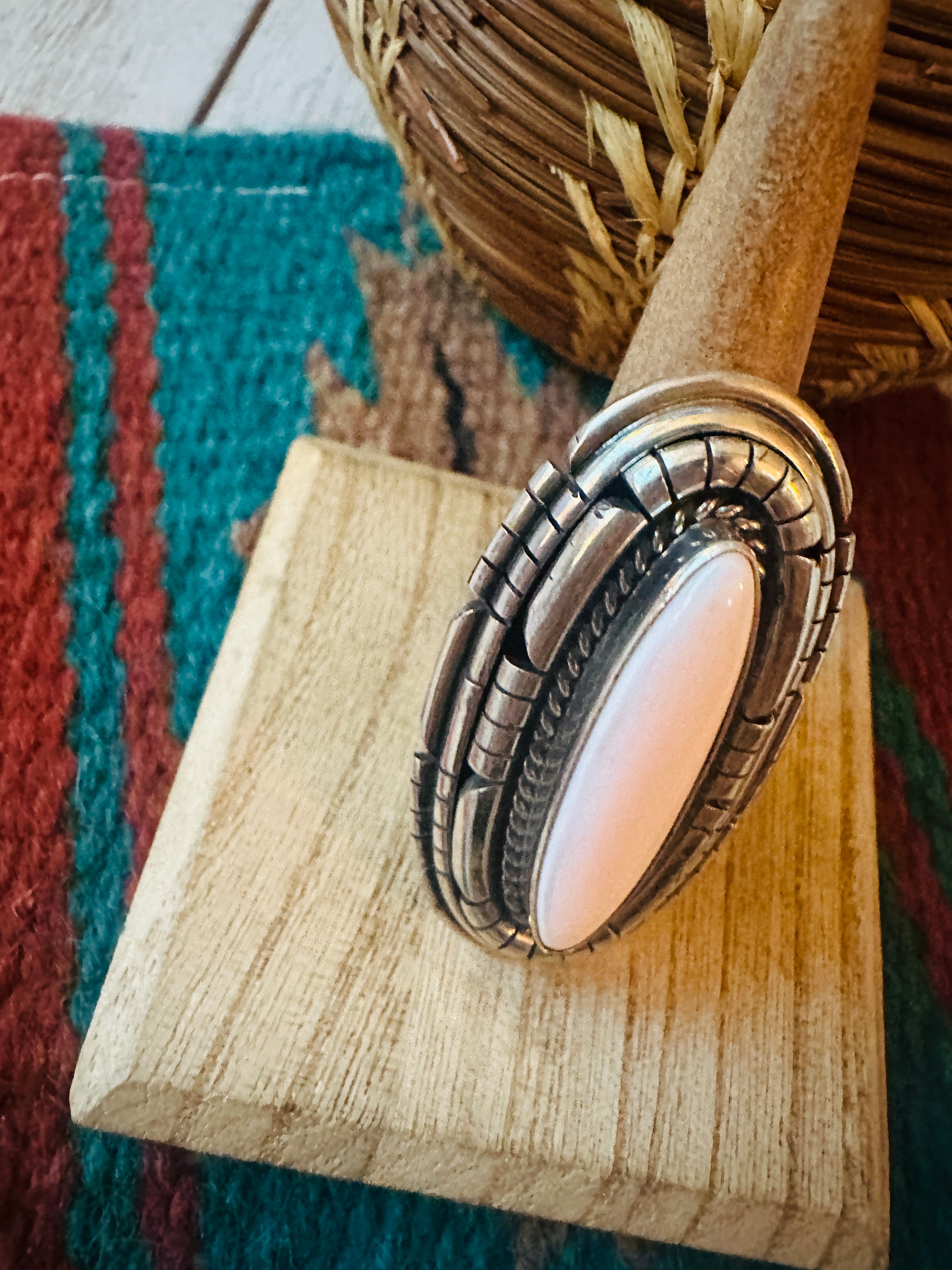 Handcrafted Sterling Silver & Queen Pink Conch Adjustable Ring
