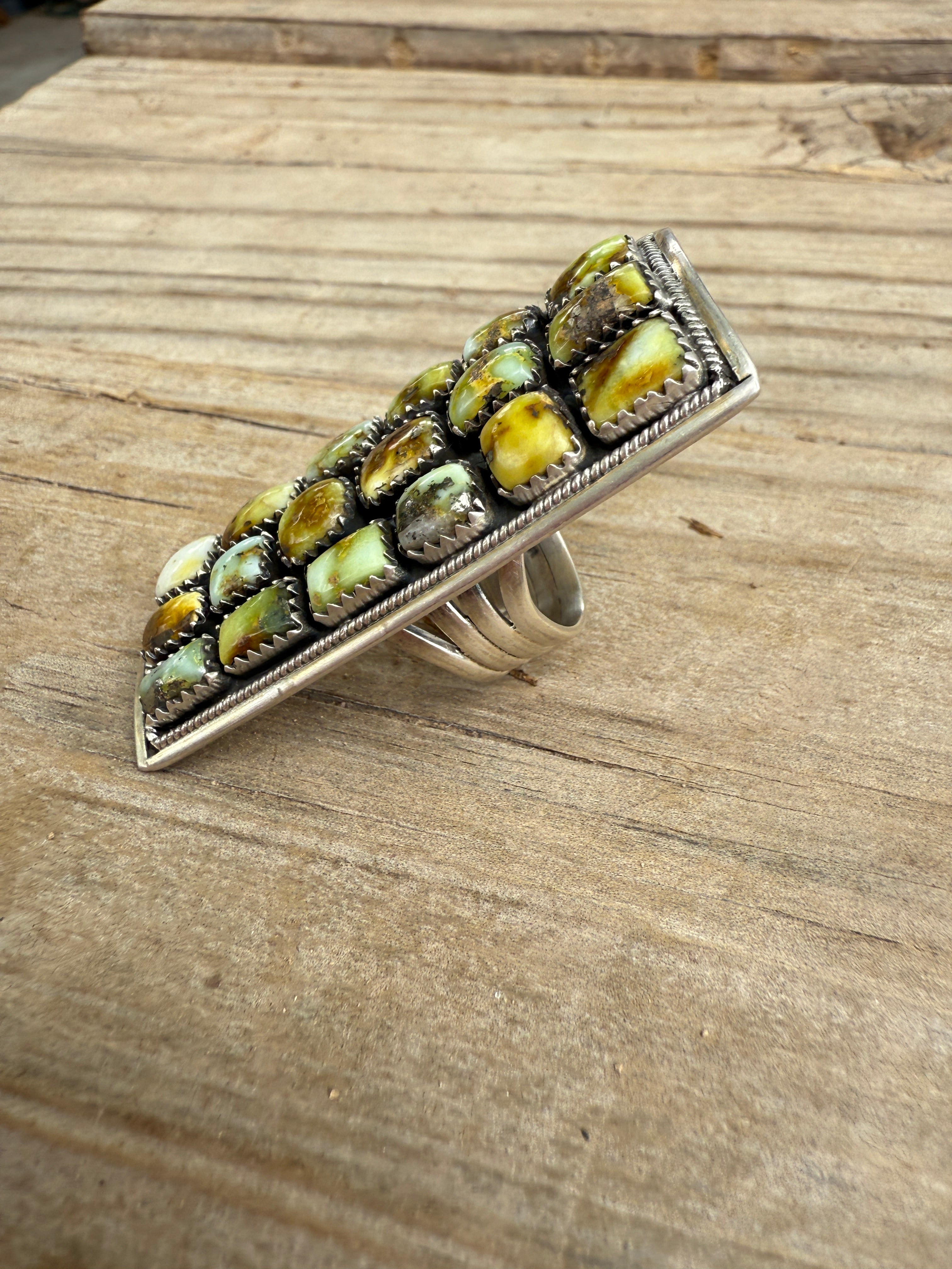 Handmade Palomino Turquoise & Sterling Adjustable Cluster Ring