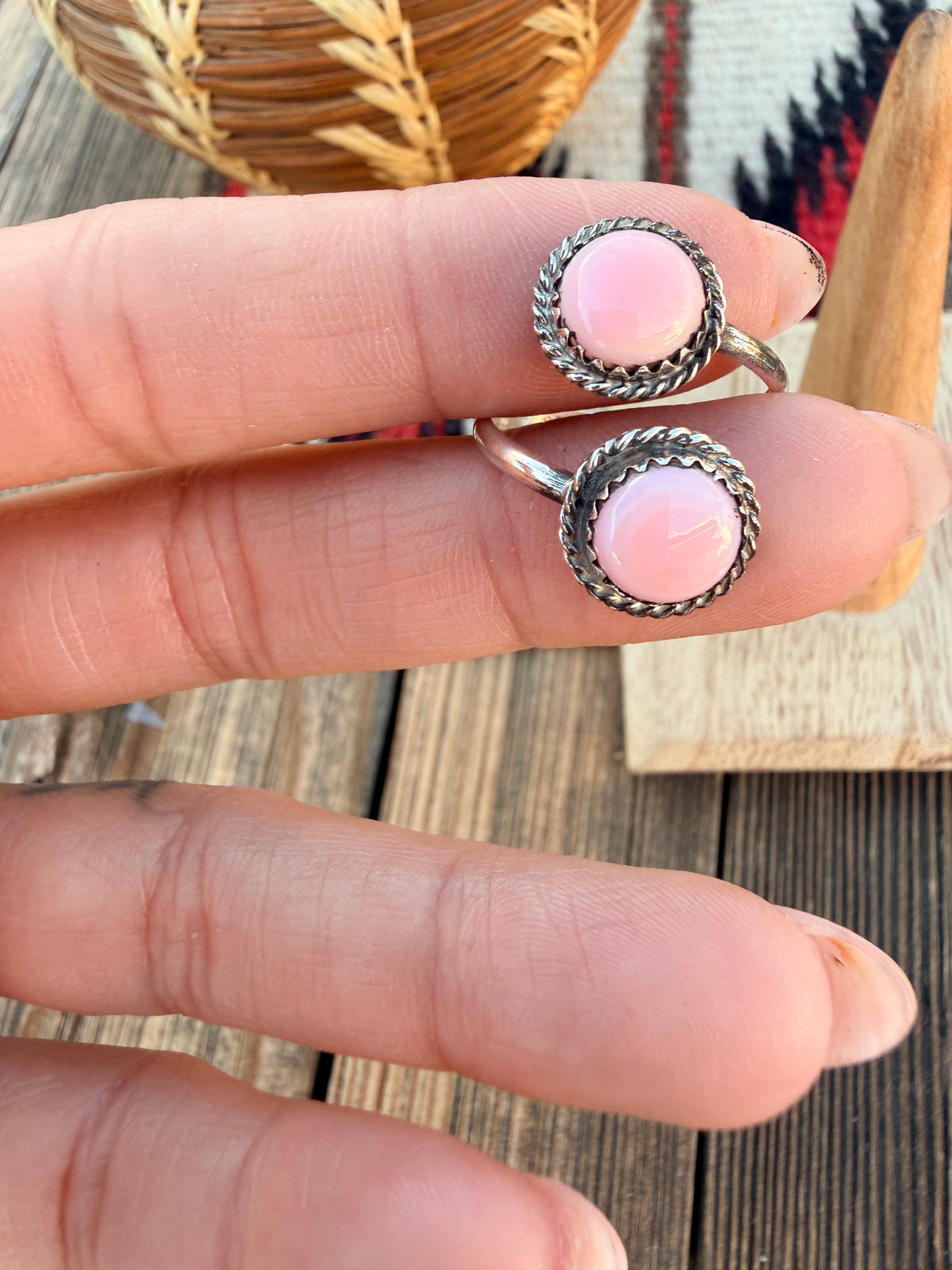 Handcrafted Queen Pink Conch & Sterling Silver Adjustable Ring