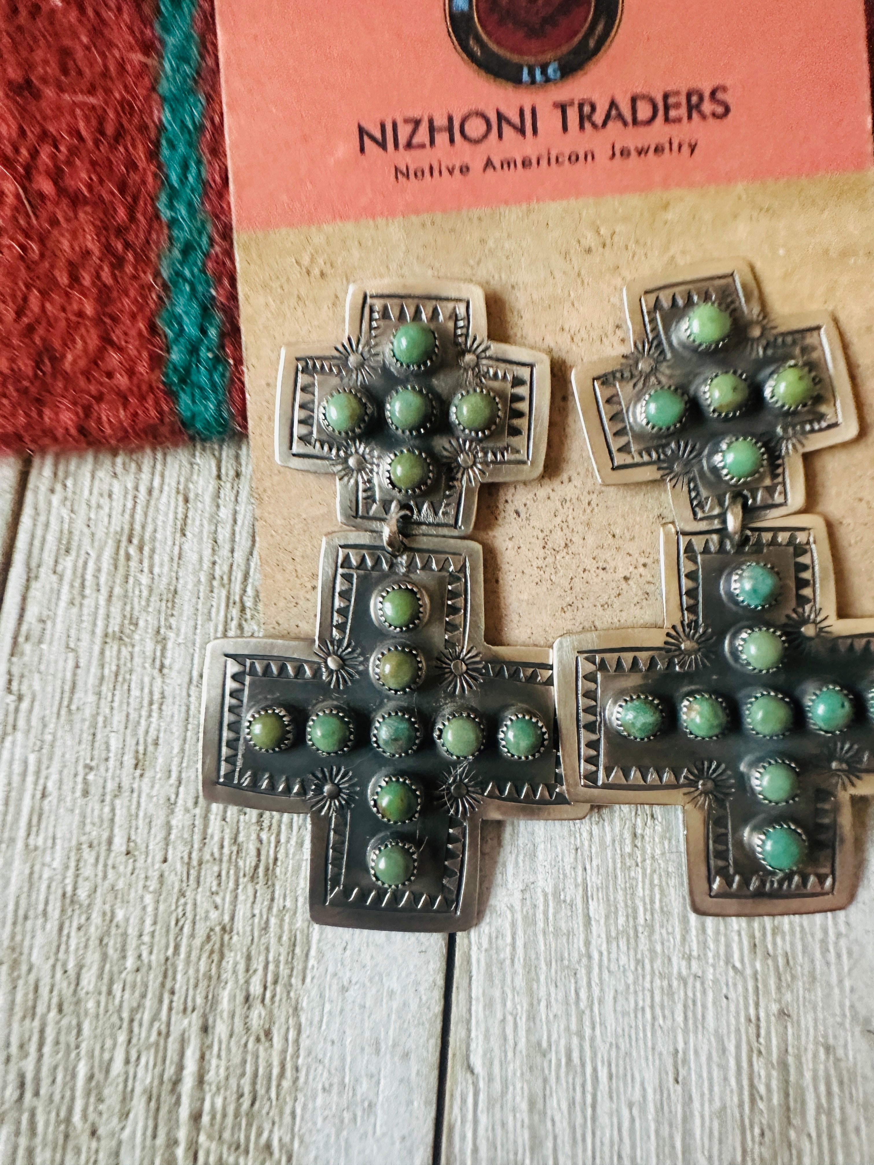 Handcrafted Turquoise & Sterling Silver Cross Dangle Earrings