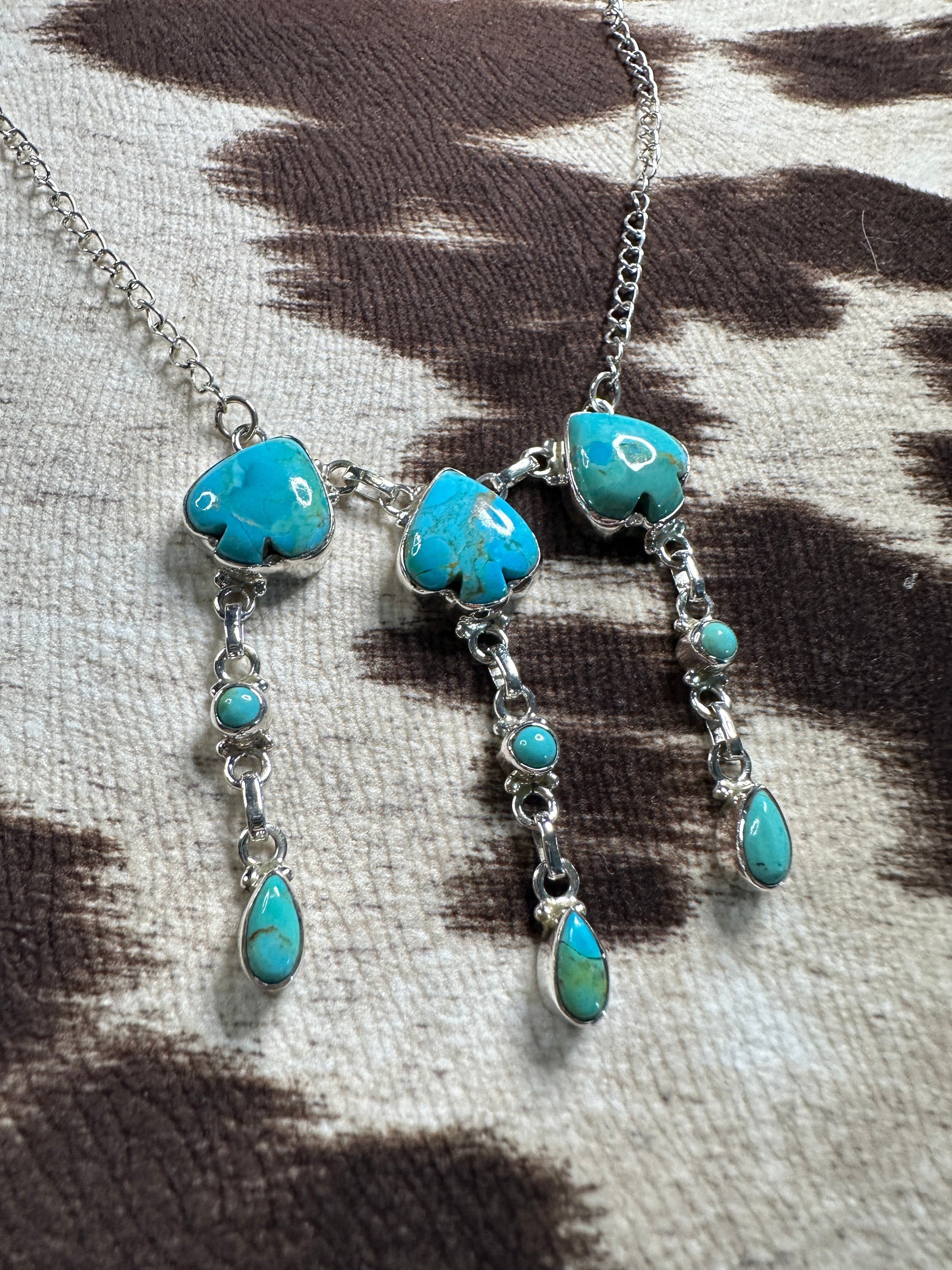 Beautiful Handmade Sterling Silver & Turquoise Spade Drop Necklace