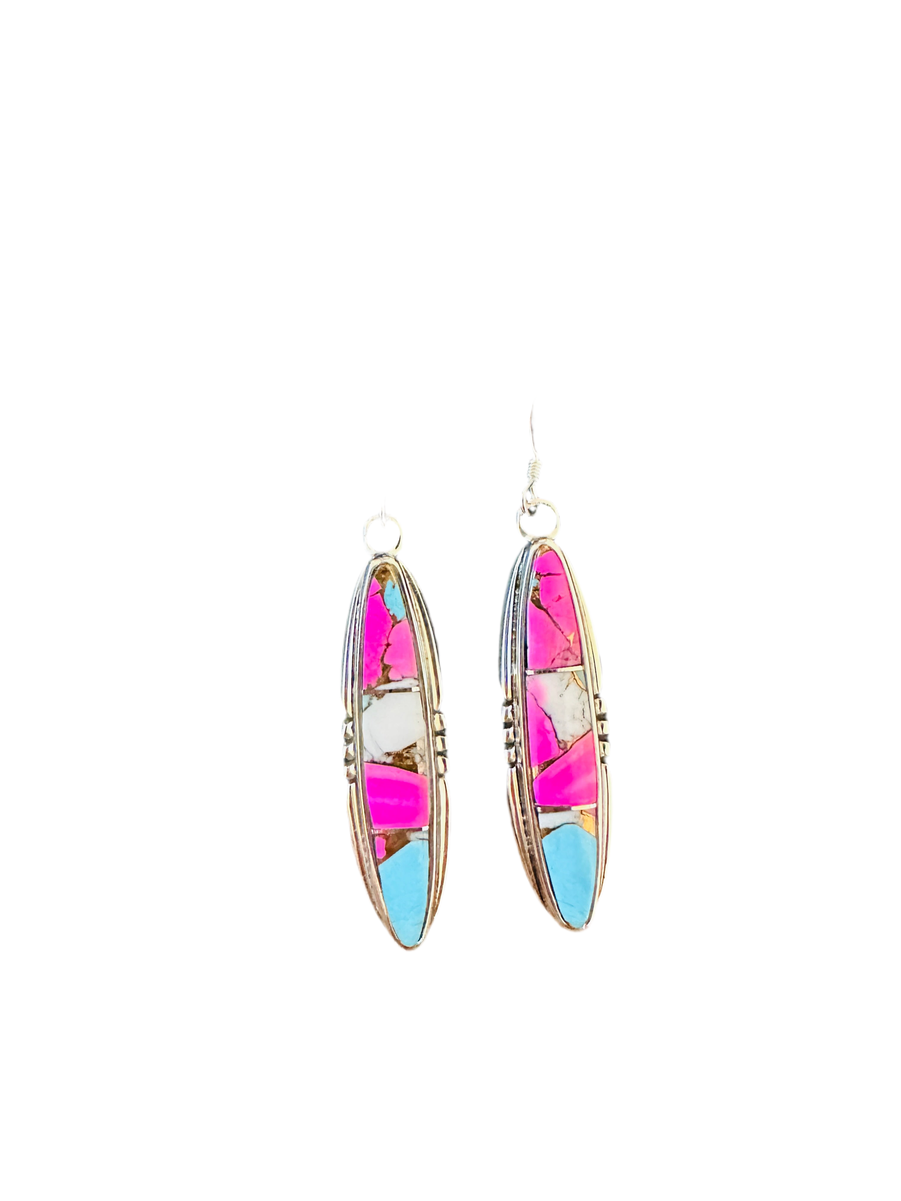 Handcrafted Cotton Candy and Sterling Silver Inlay Dangle Earrings