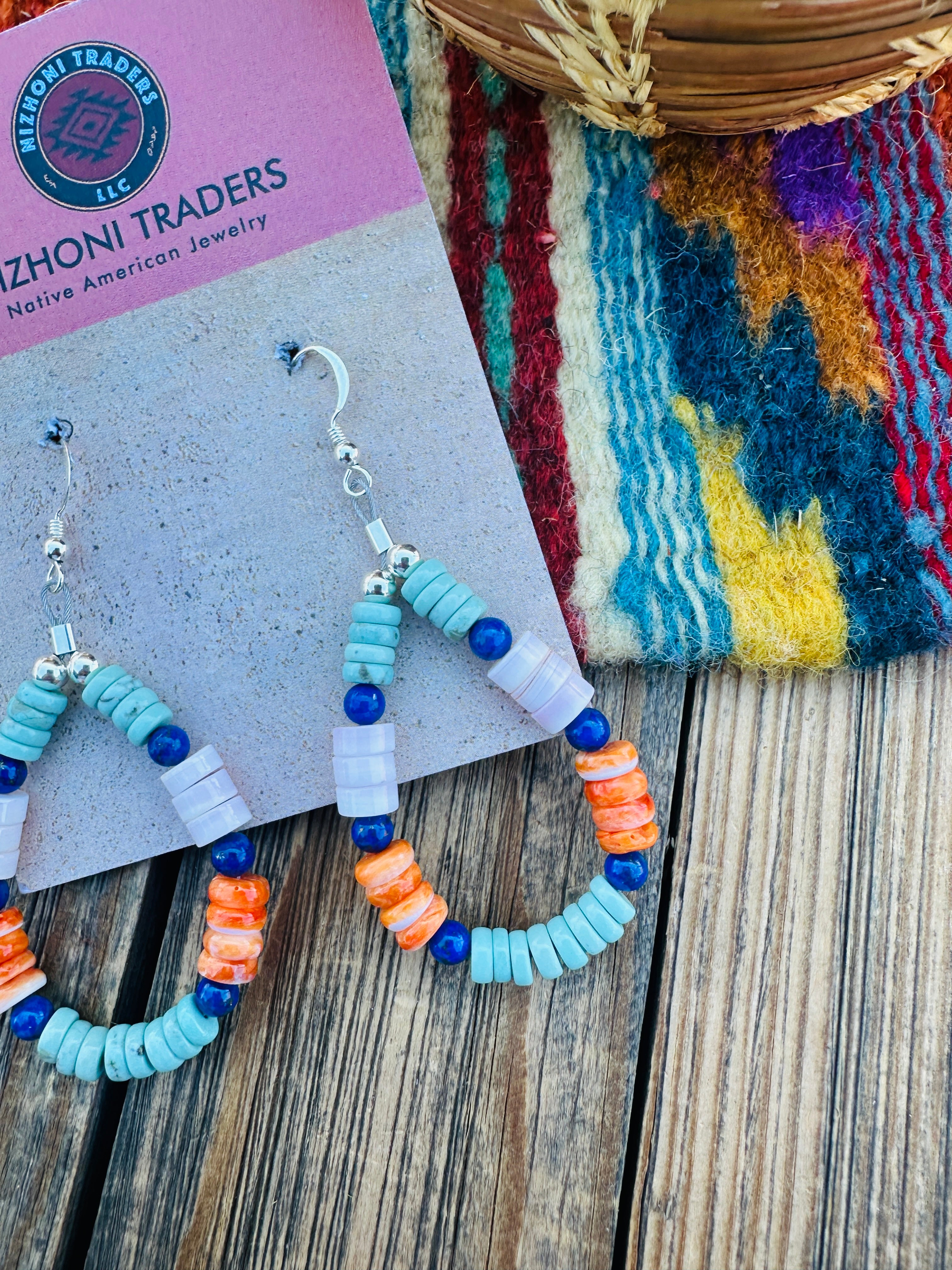 Handcrafted Multi Stone & Sterling Silver Beaded Dangle Hoop Earrings