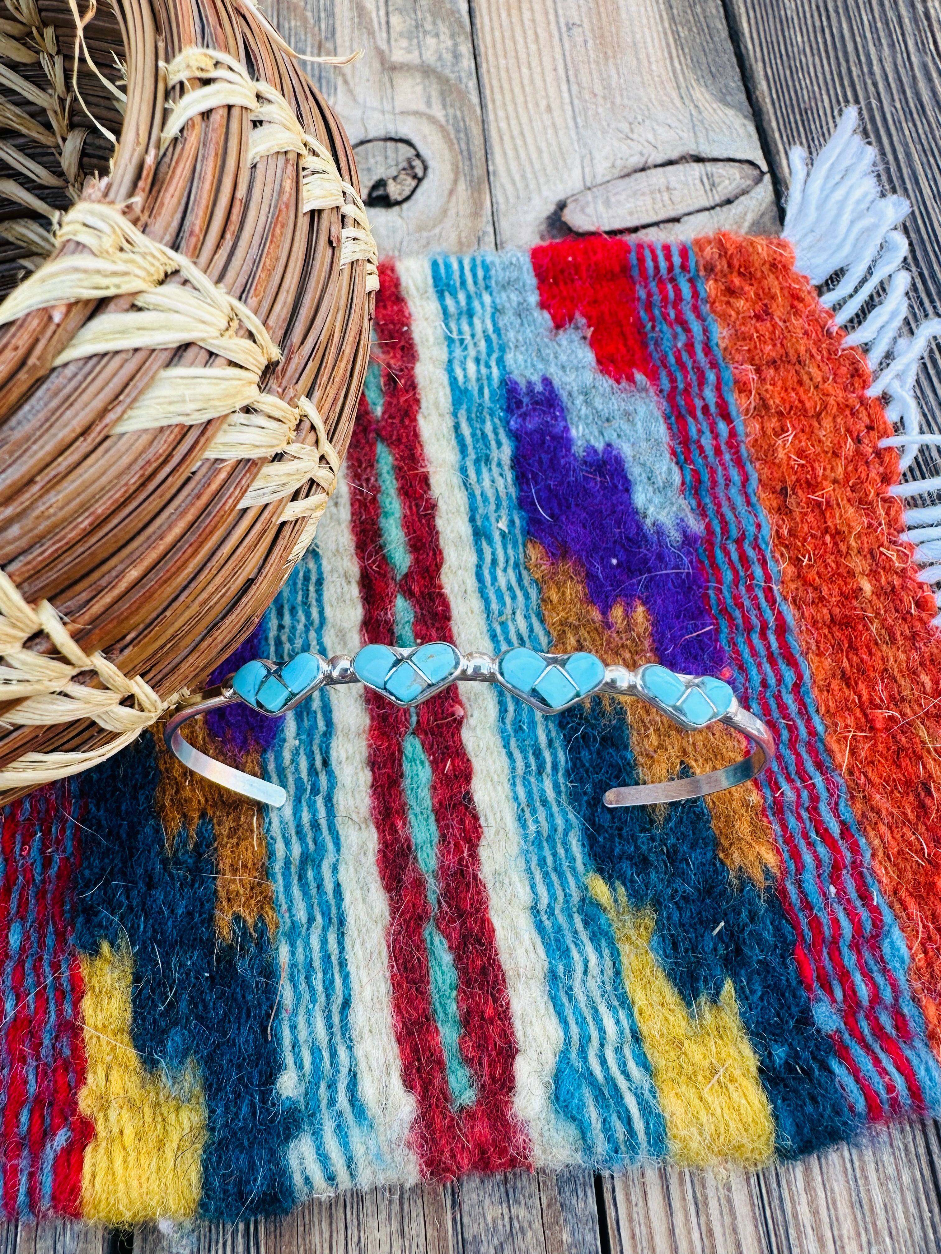 Handcrafted Sterling Silver & Turquoise Heart Inlay Cuff Bracelet