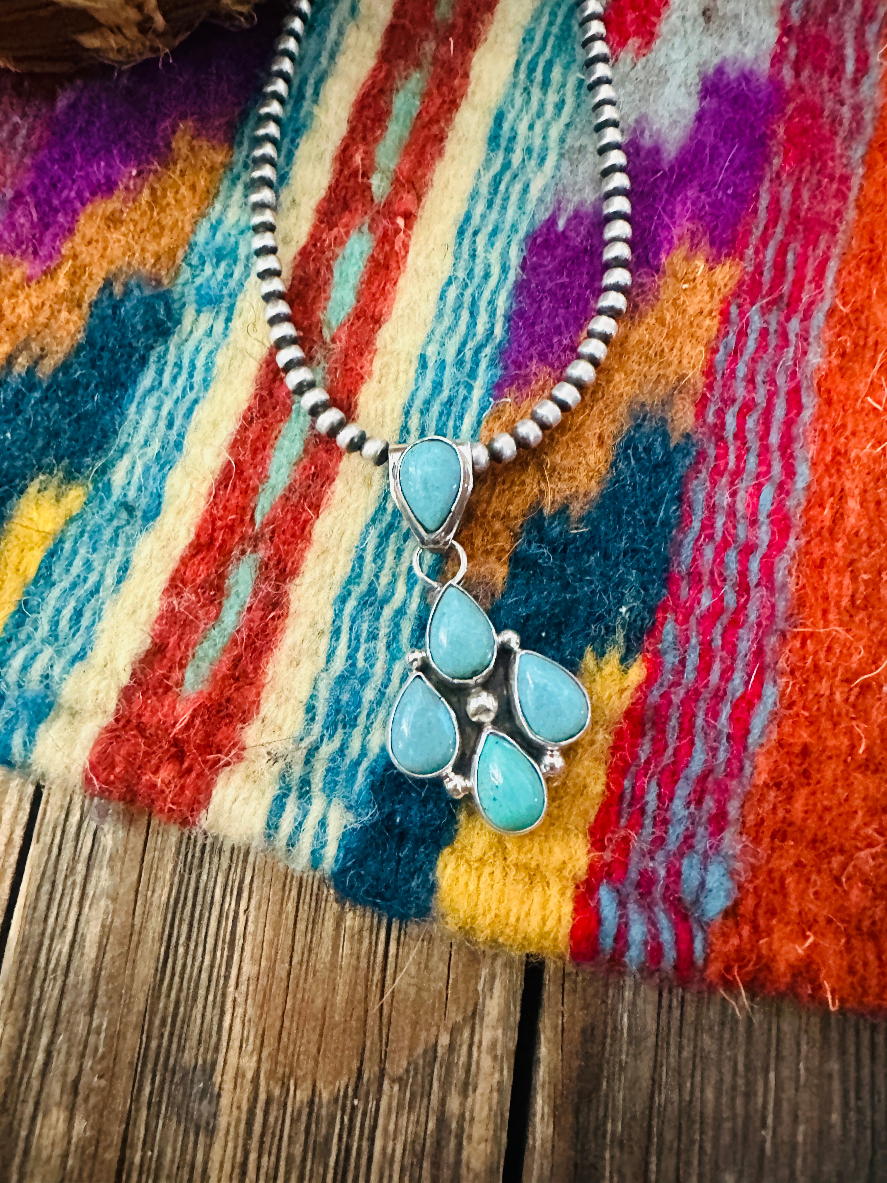 Handcrafted Sterling Silver & Turquoise Cluster Pendant