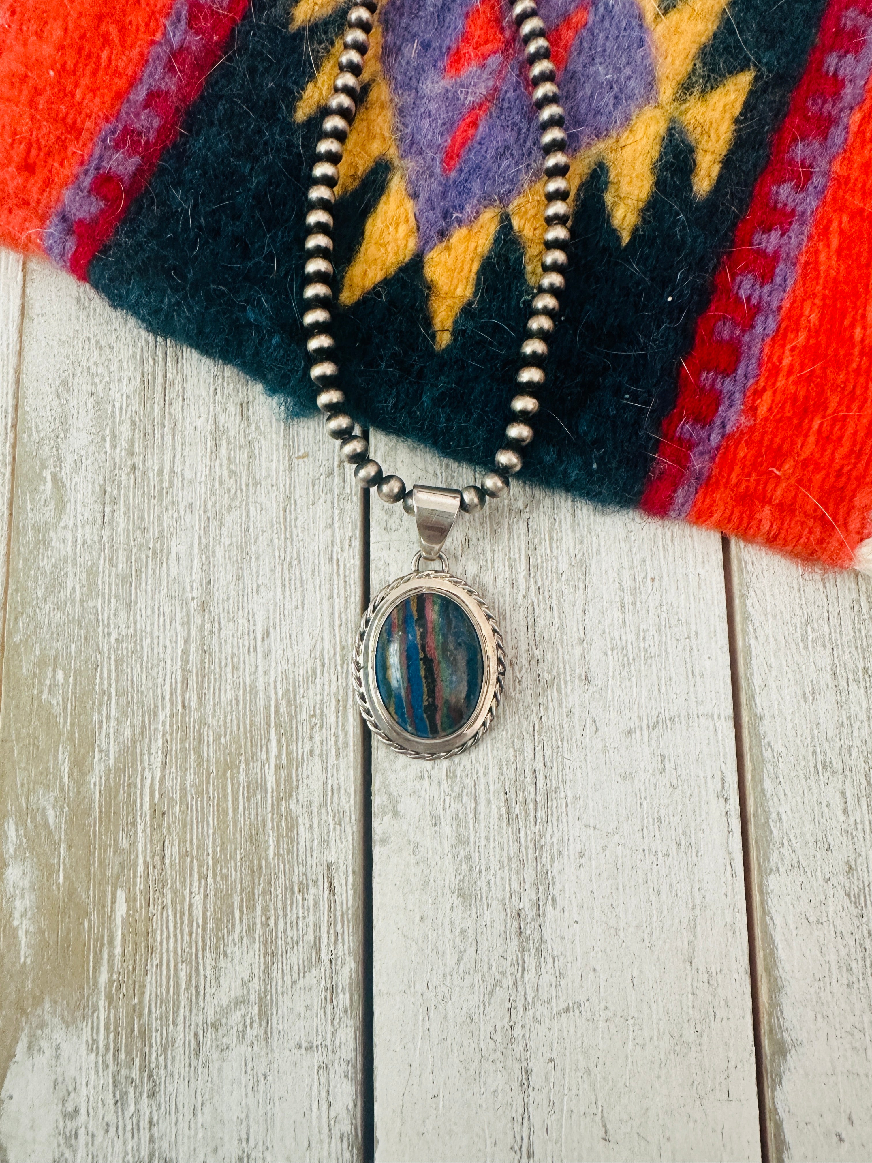 Handcrafted Rainbow Calsilica and Sterling Silver Star Pendant