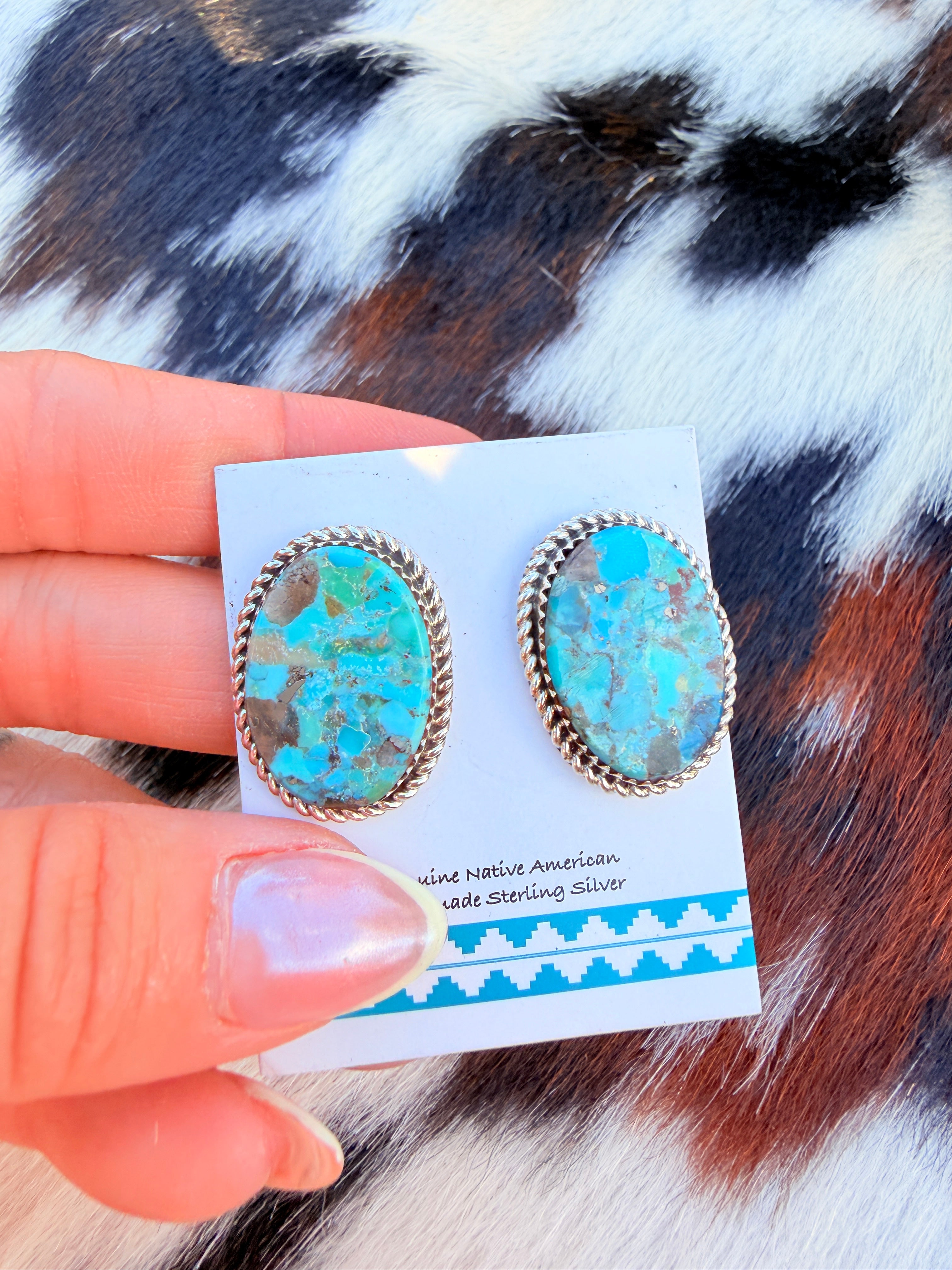 Handcrafted Turquoise & Sterling Silver Post Earrings