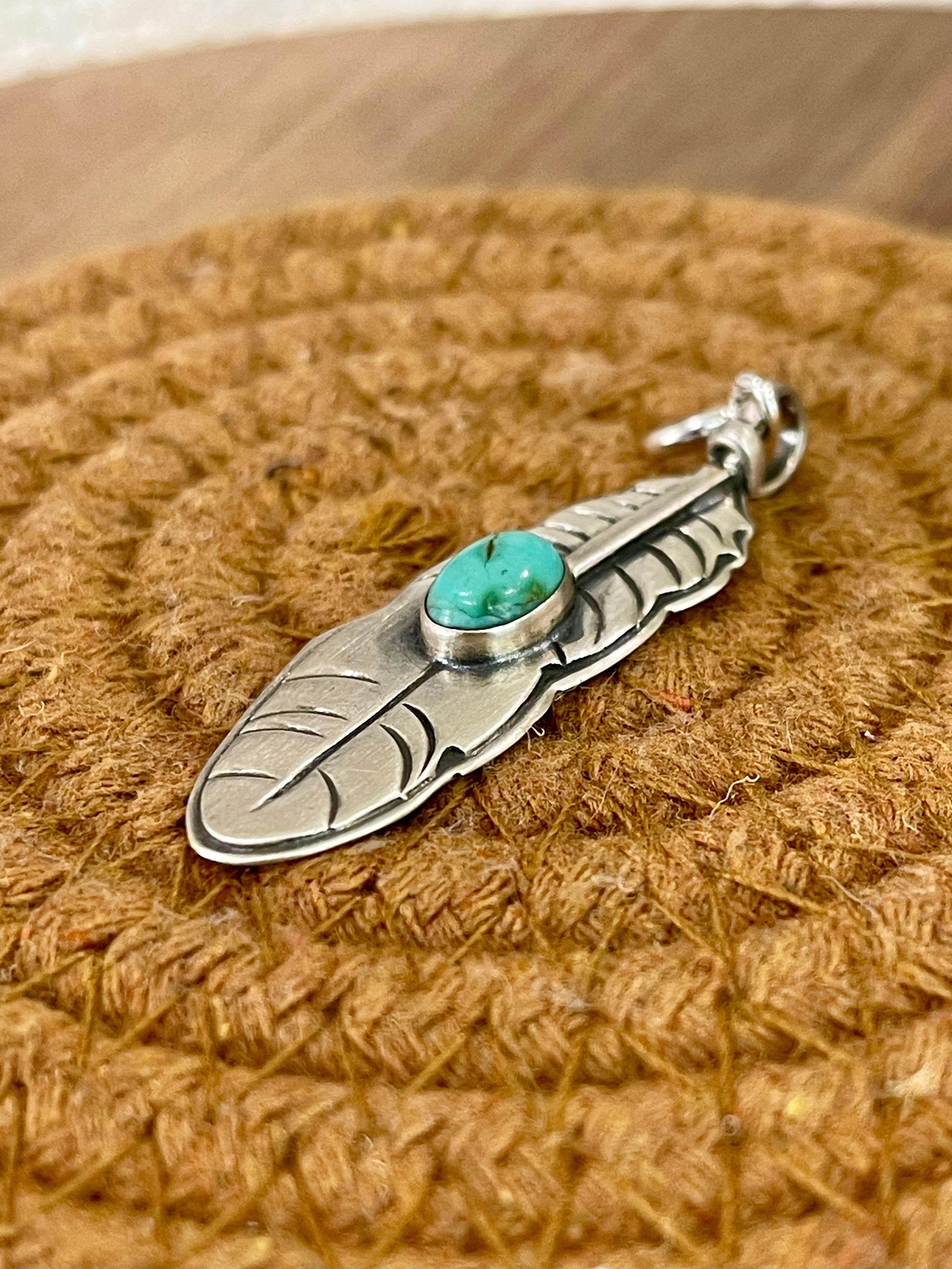 Handmade Sterling Silver & Turquoise Feather Charm