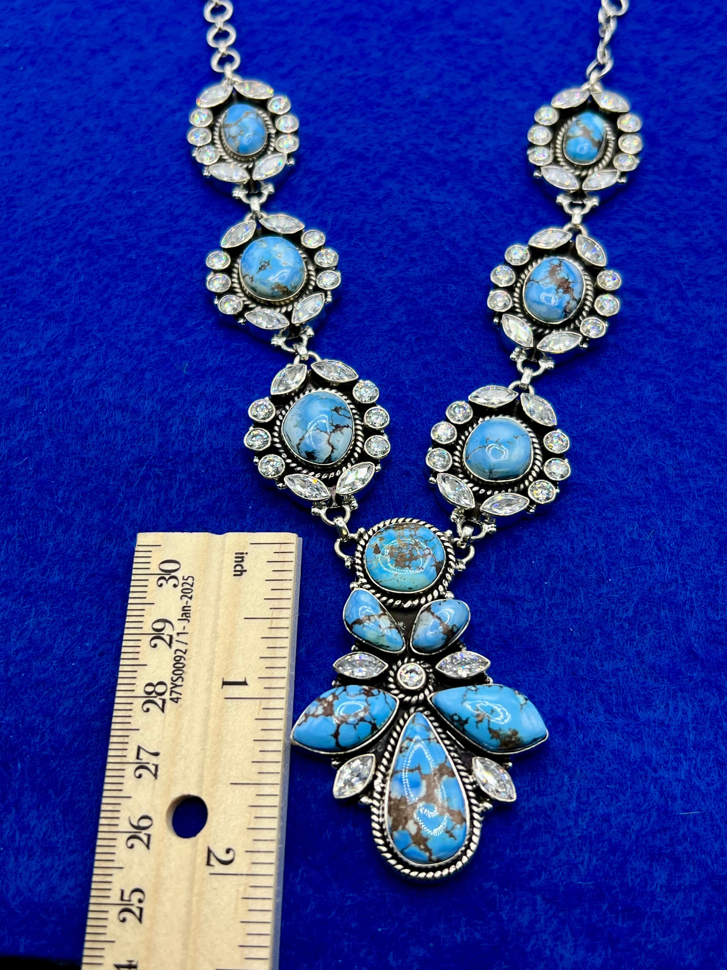 Handmade Golden Hills & CZ Cluster Sterling Silver Lariat Necklace