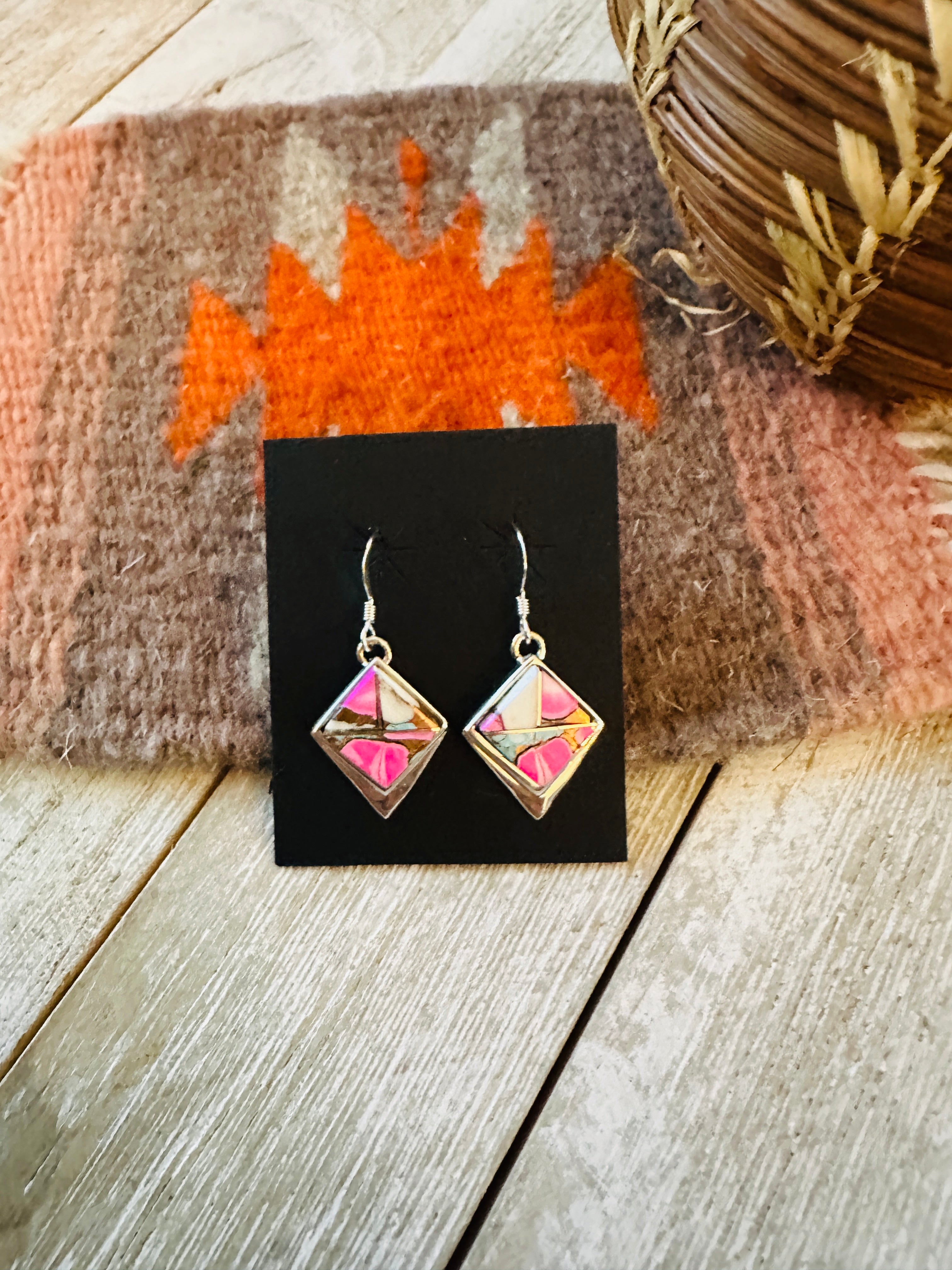Handcrafted Cotton Candy and Sterling Silver Inlay Dangle Earrings