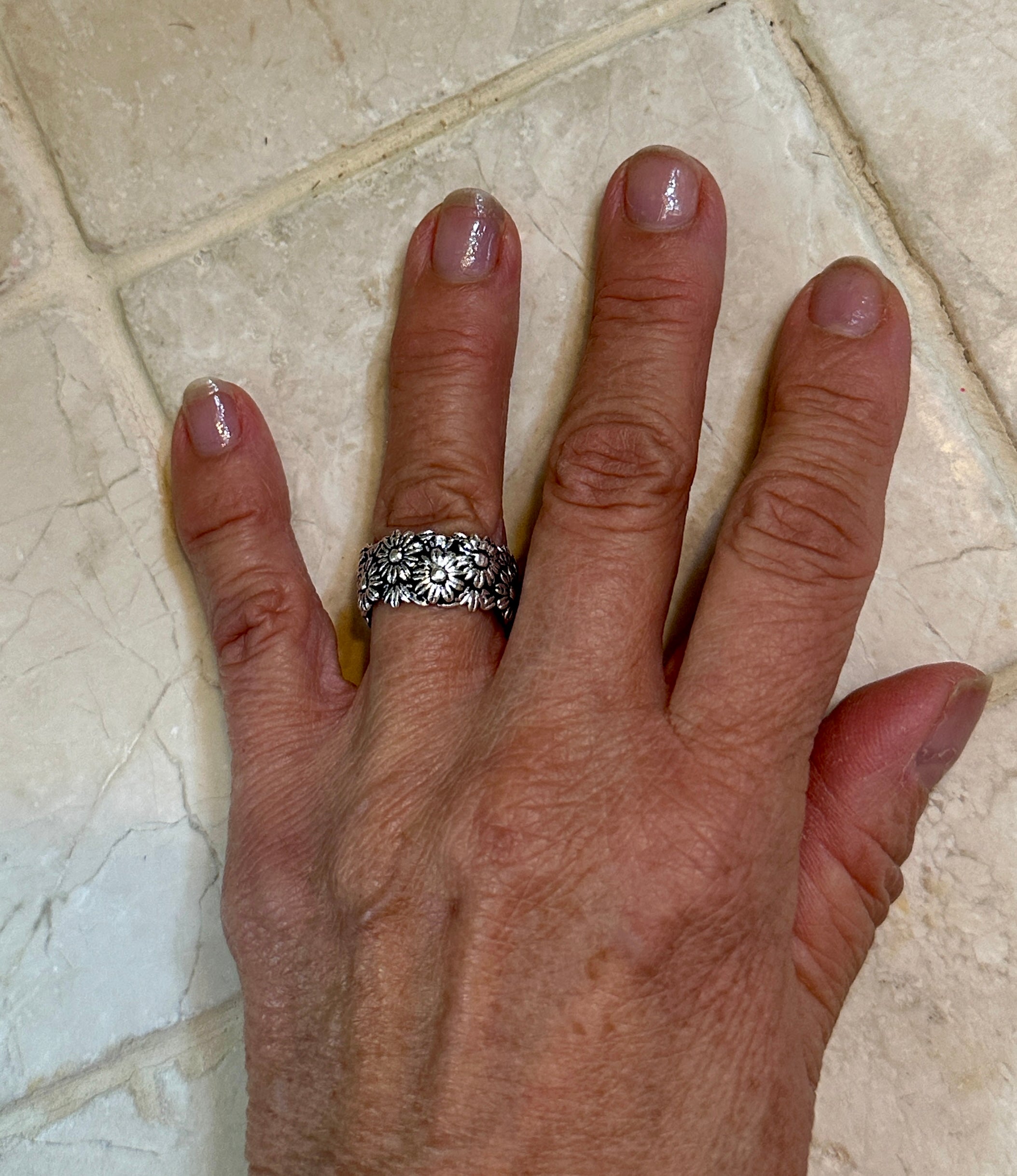 Flowers & Leaves All Around Sterling Silver Band Ring