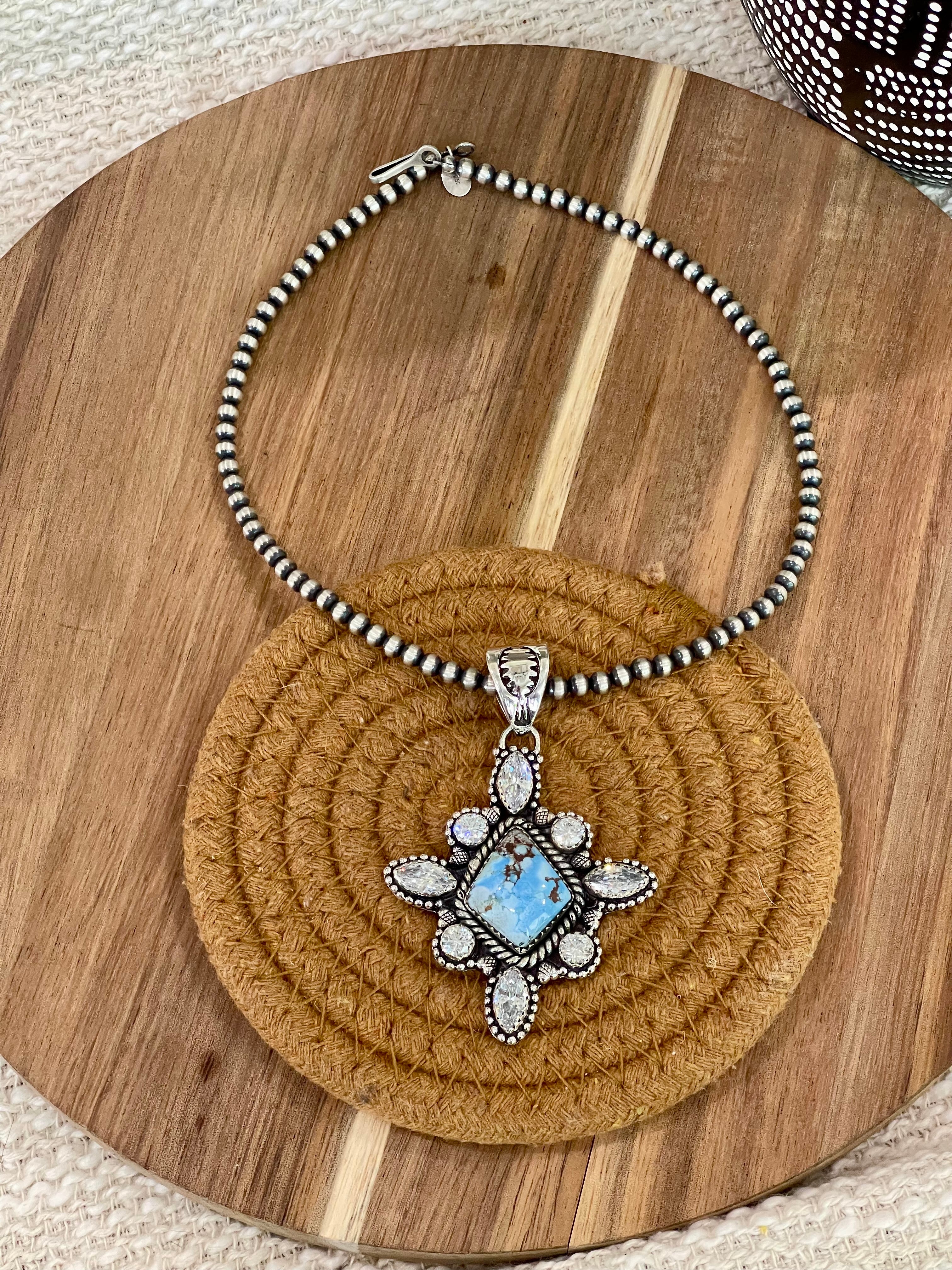 Handcrafted Sterling Silver, Golden Hills & Cz Cluster Pendant