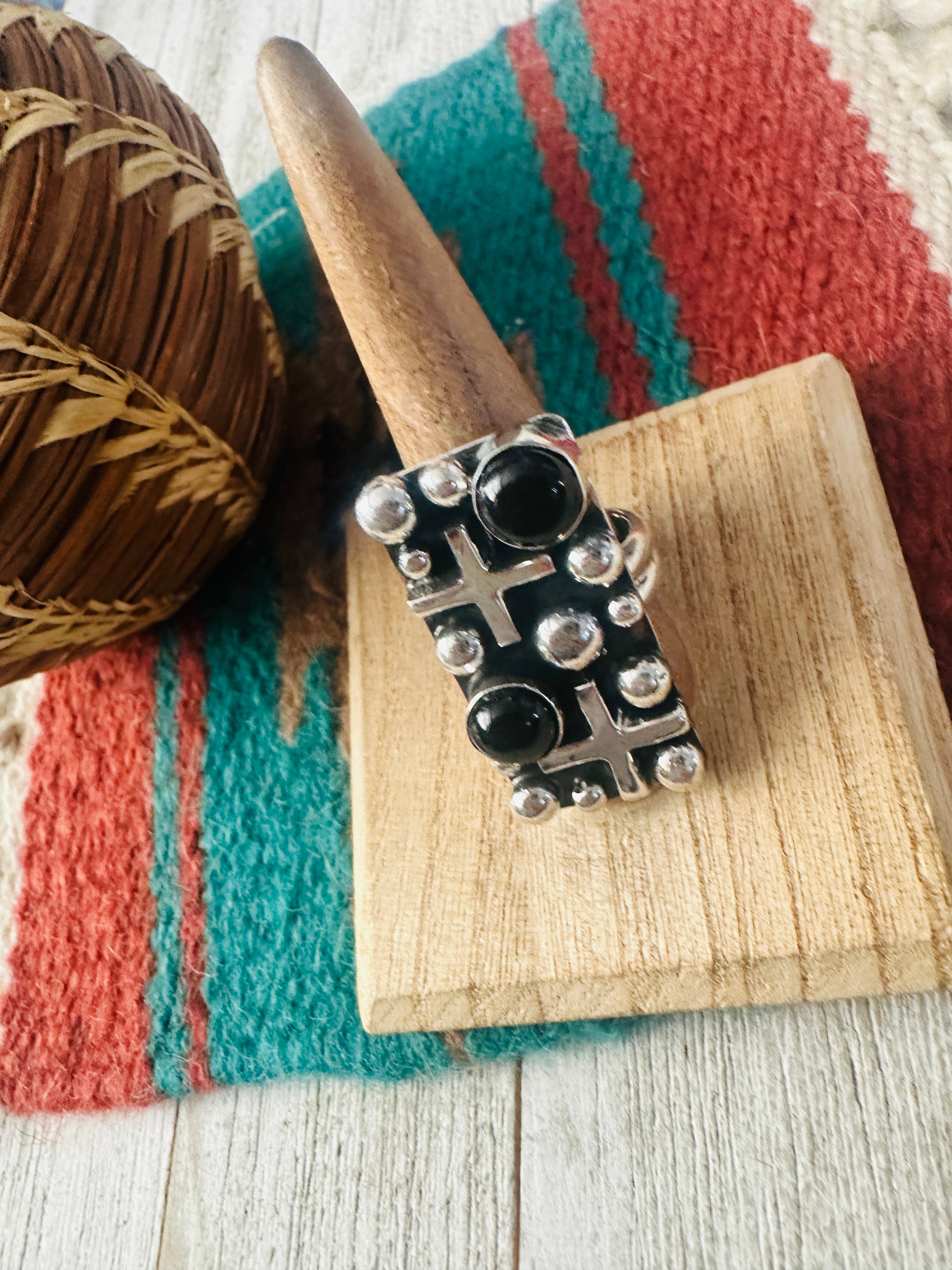 Handcrafted Onyx & Sterling Silver Cross Ring Chimney Butte