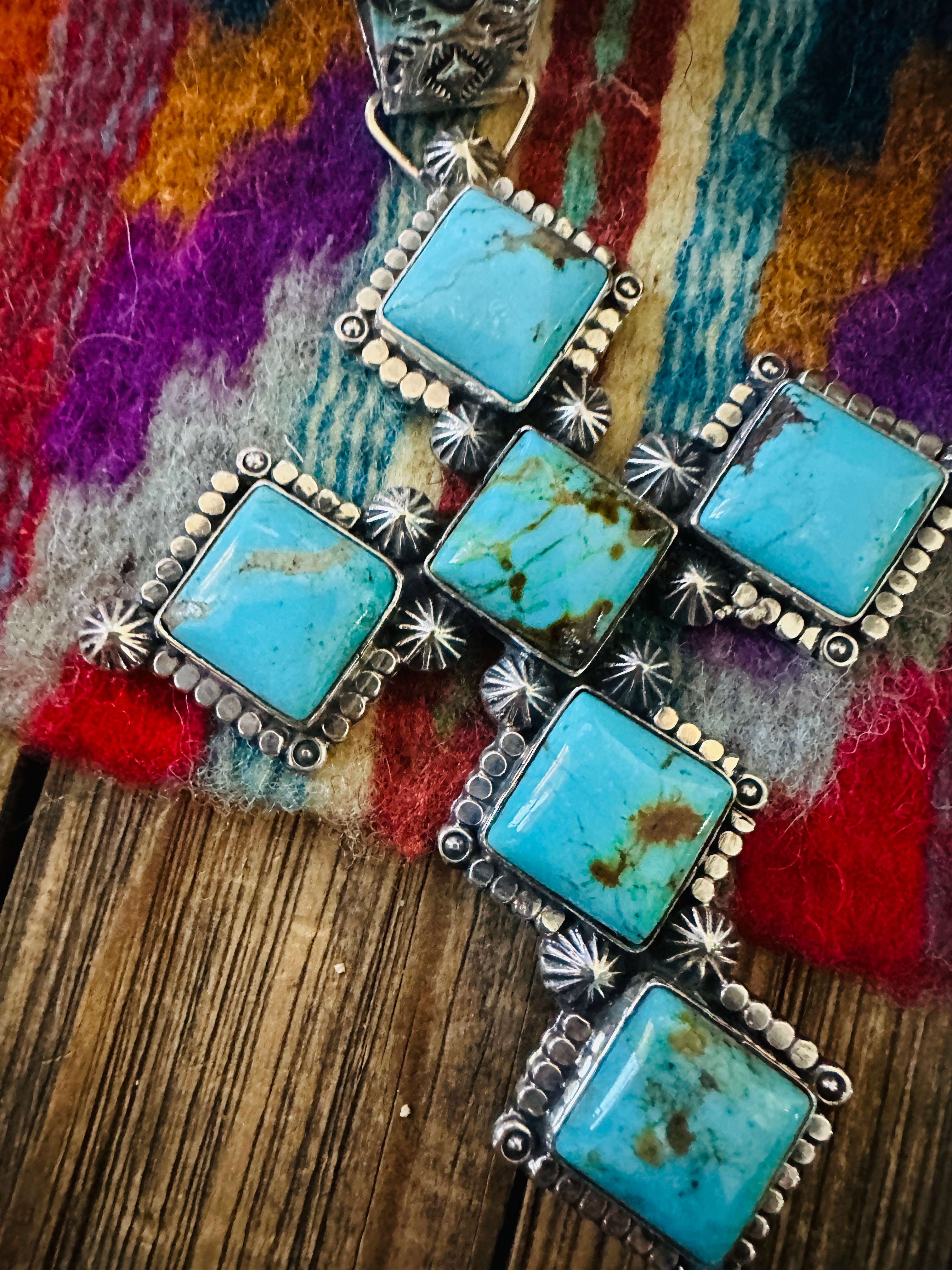 Handcrafted Sterling Silver & Kingman Turquoise Cross Pendant by Rosella Paxson