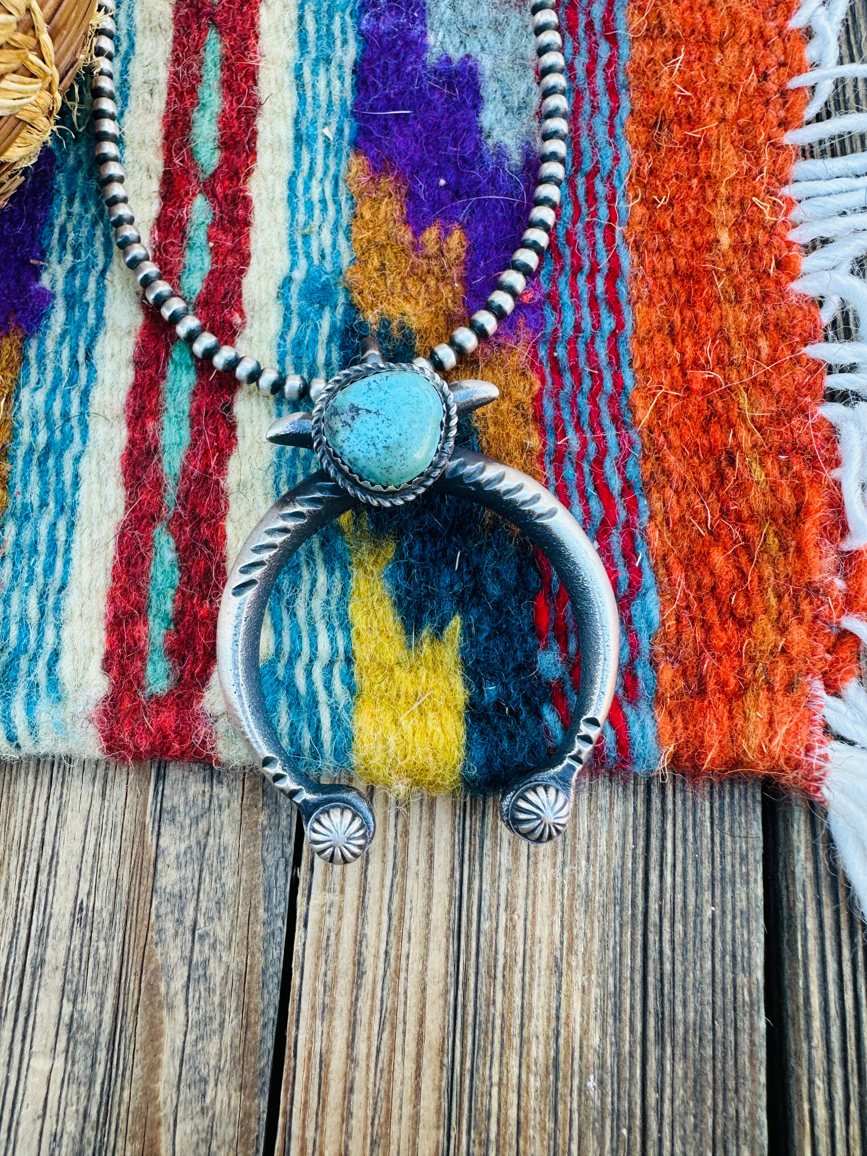Handcrafted Sterling Silver & Turquoise Naja Pendant by Martha Cayatineto