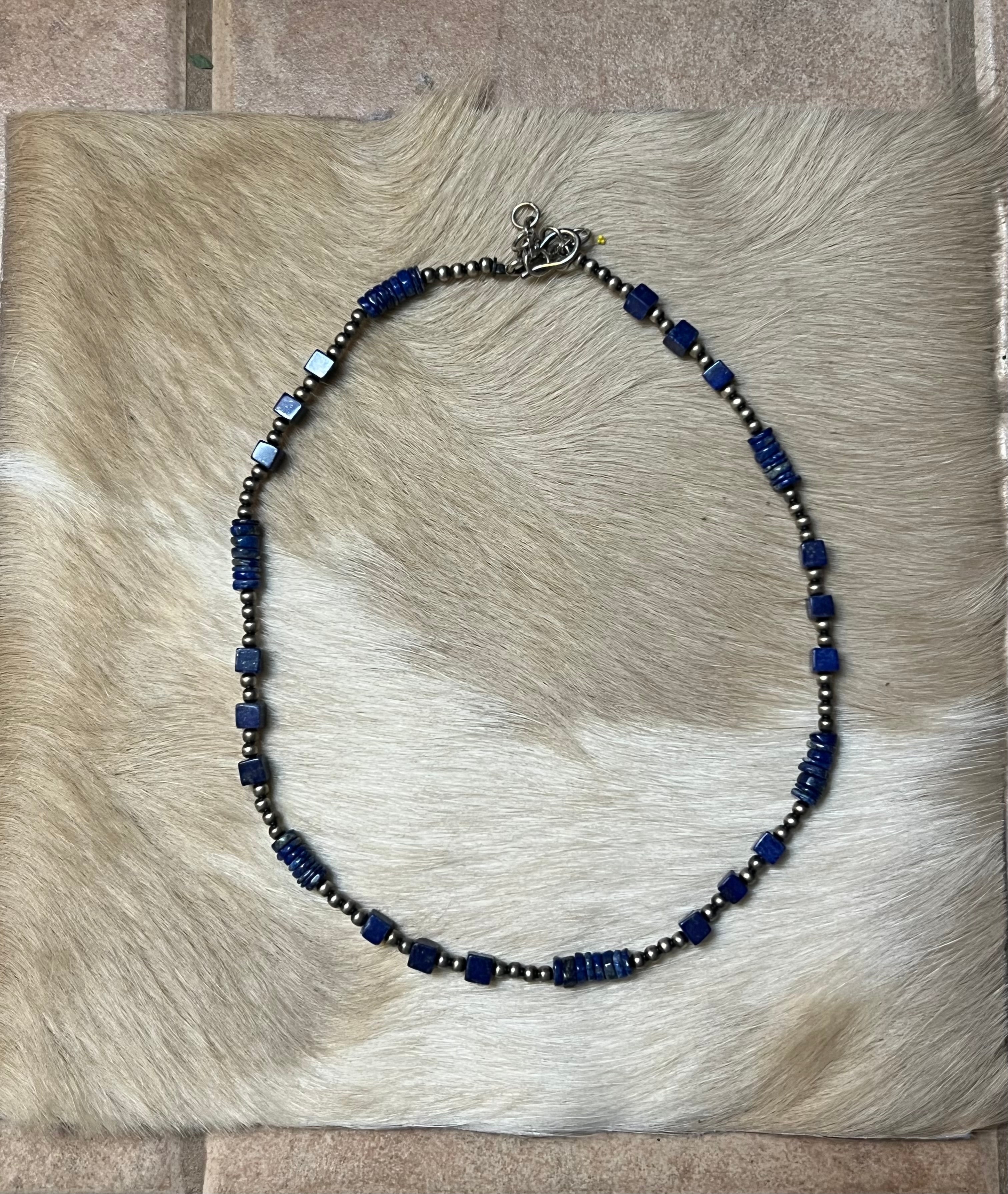 Handmade Lapis & Sterling Silver Beaded Necklace