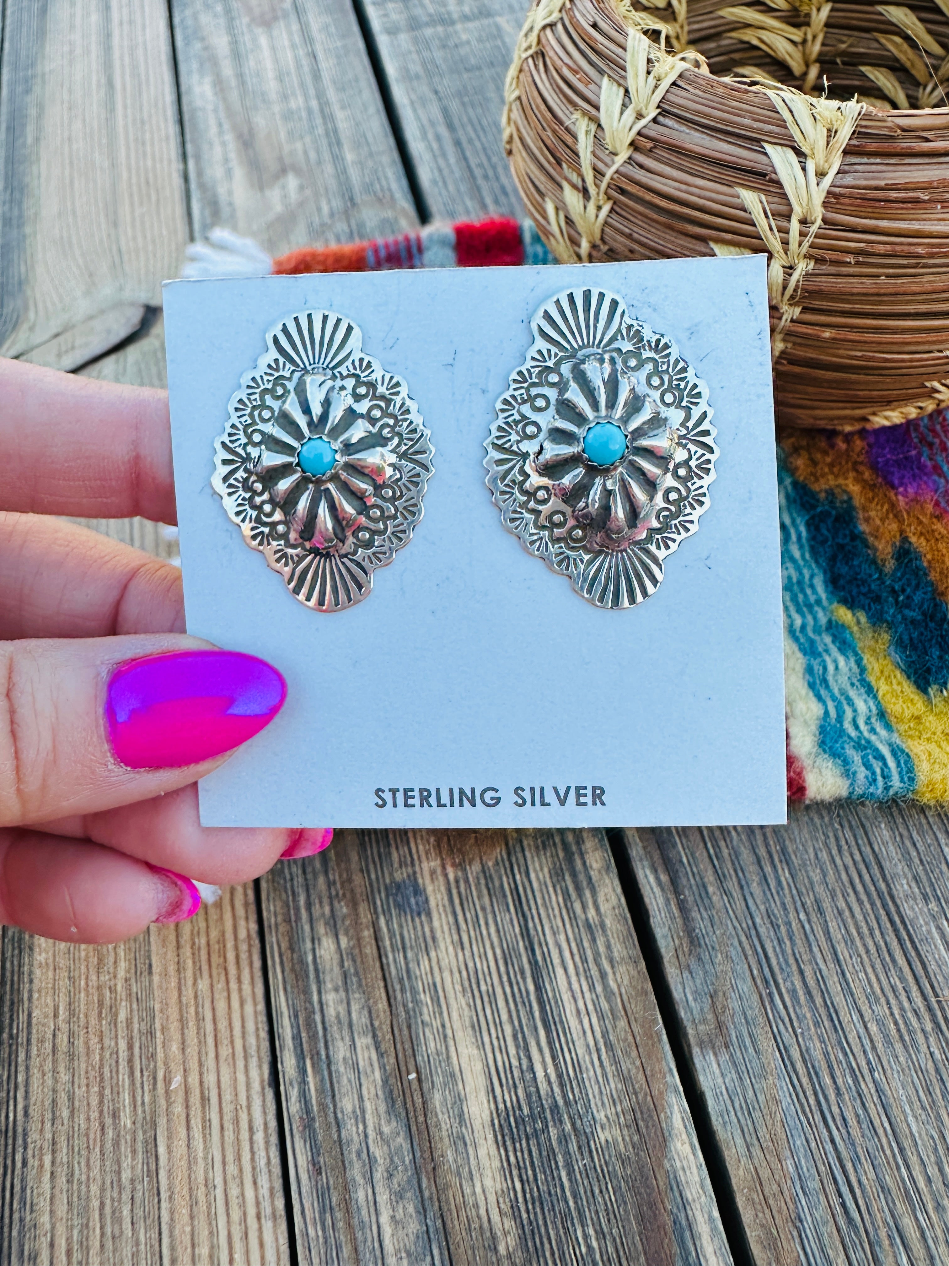 Handcrafted Turquoise & Sterling Silver Concho Post Earrings