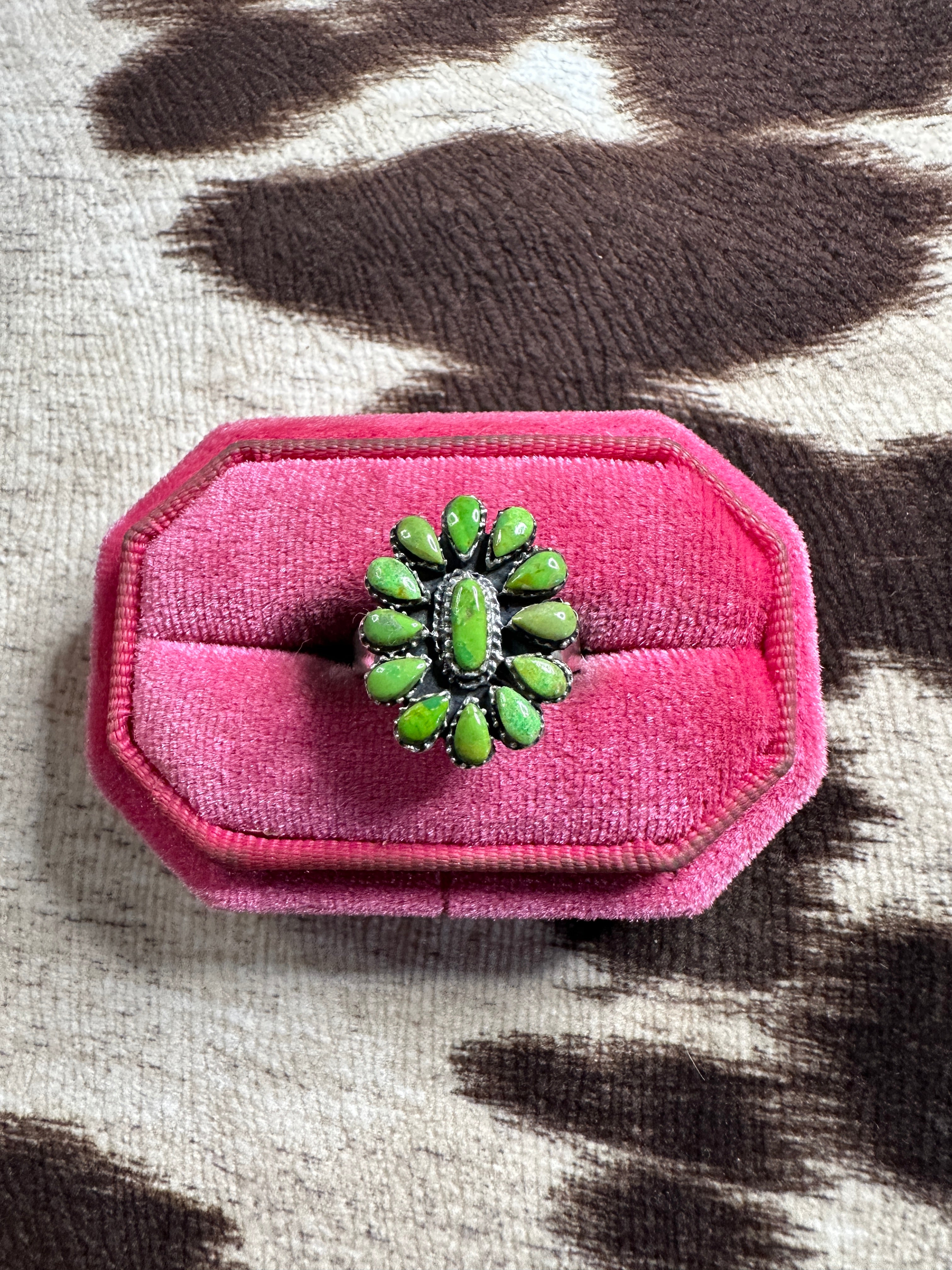 Handmade Gaspeite & Sterling Adjustable Cluster Ring