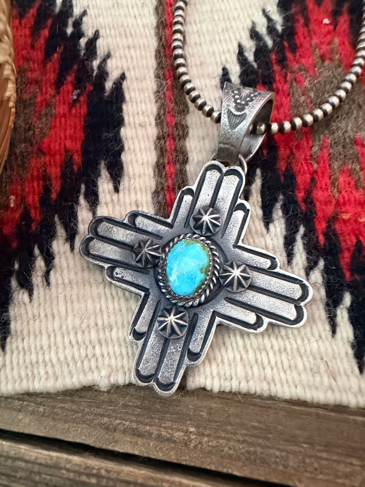 Handcrafted Sterling Silver & Sonoran Mountain Turquoise Zia Cross Pendant by Kevin Billah