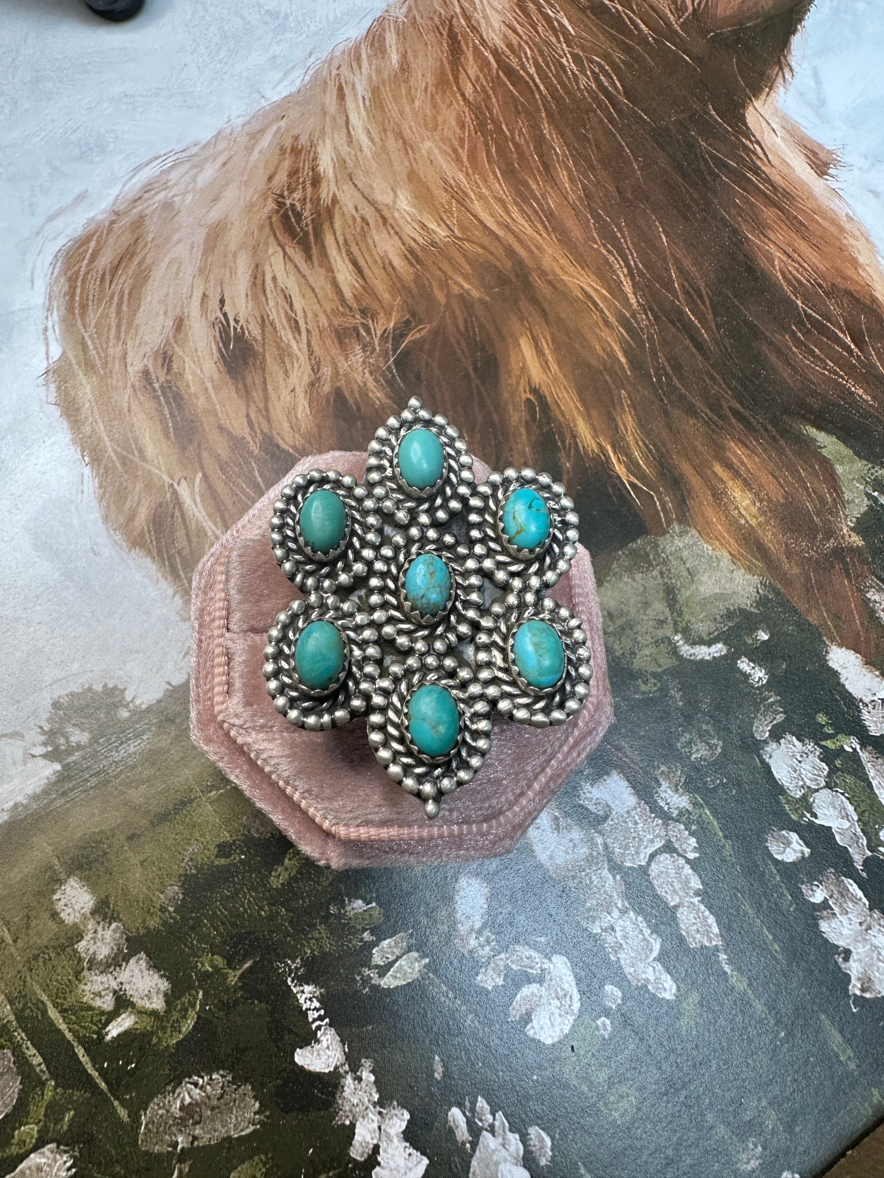 Nizhoni Handmade Adjustable Turquoise Sterling Silver Flower Ring