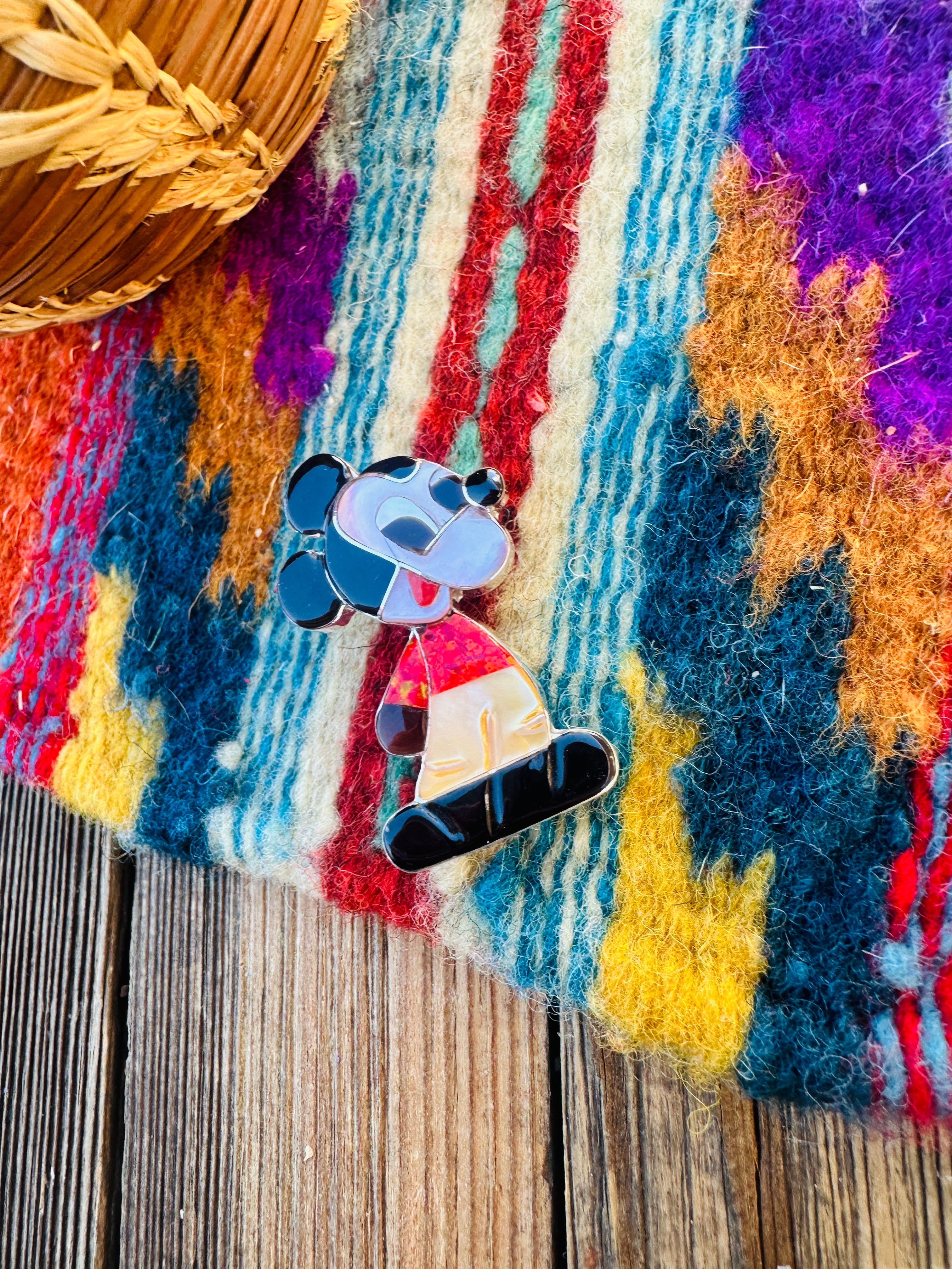 Handcrafted Sterling Silver and Multi Stone Character Brooch/ Pendant