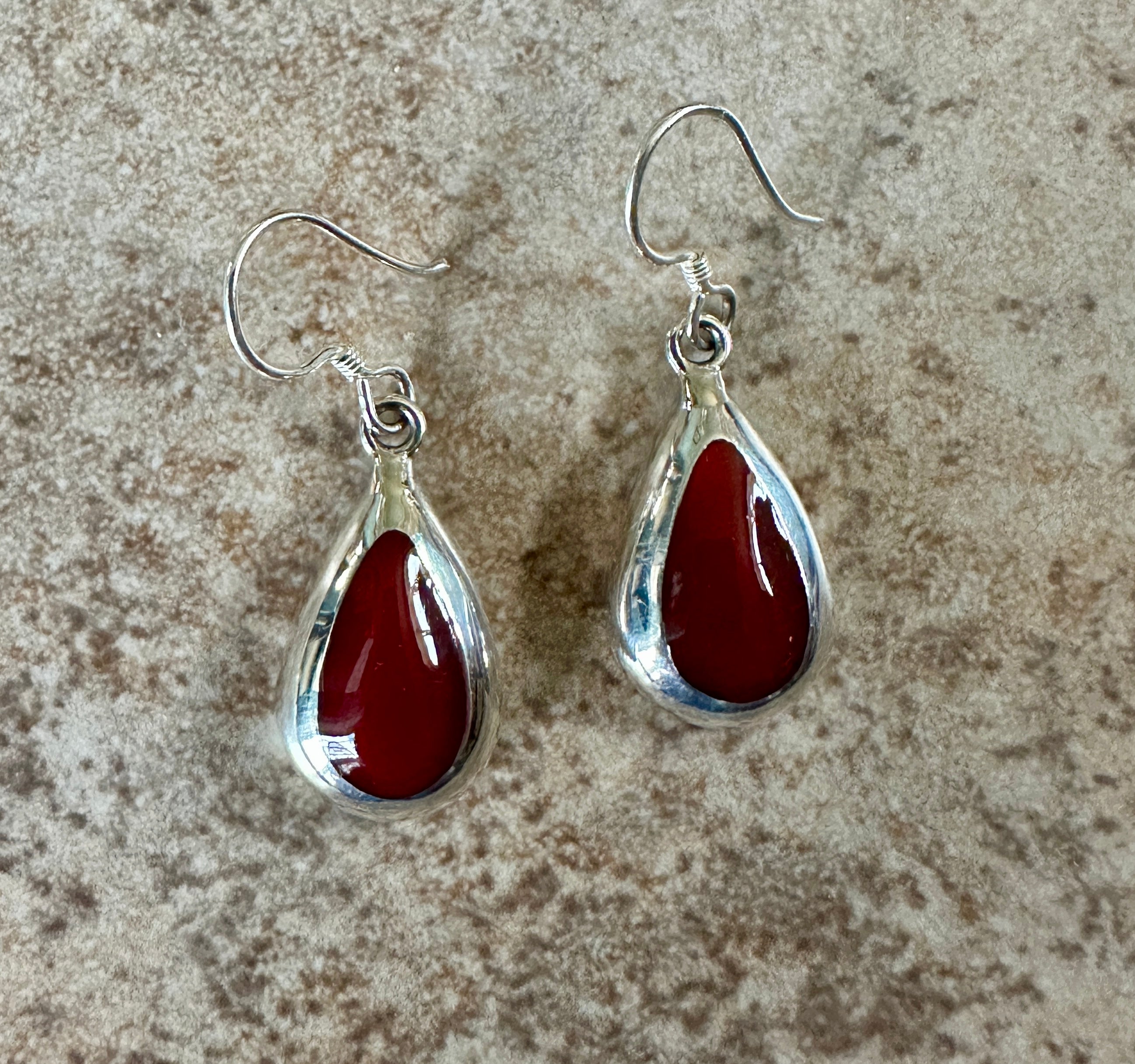 Red Jasper Inlay Teardrop Sterling Silver Earrings