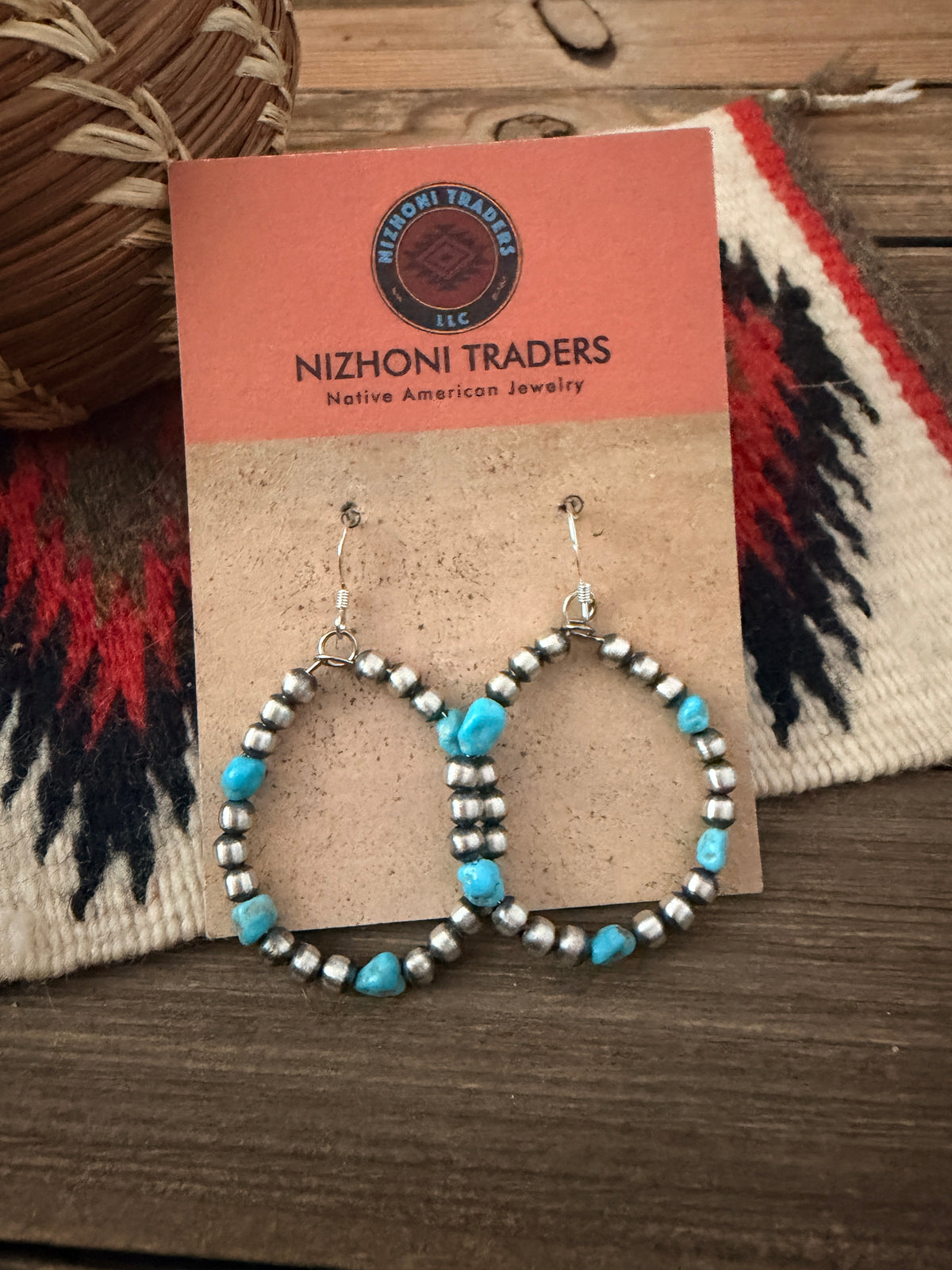 Handcrafted Sterling Silver Pearl & Turquoise Dangle Hoop Earrings
