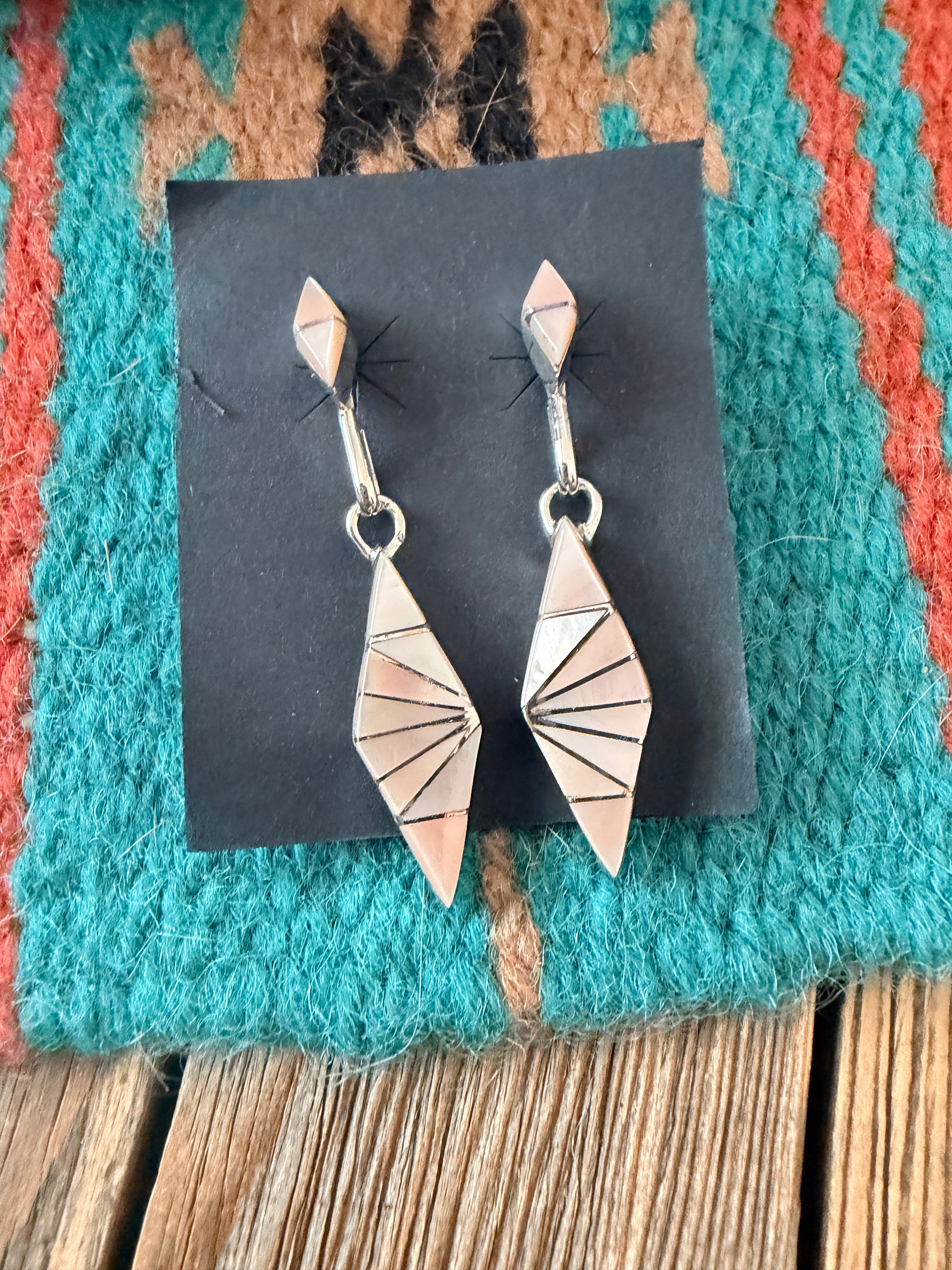 Handcrafted Mother of Pearl & Sterling Silver Inlay Dangle Earrings